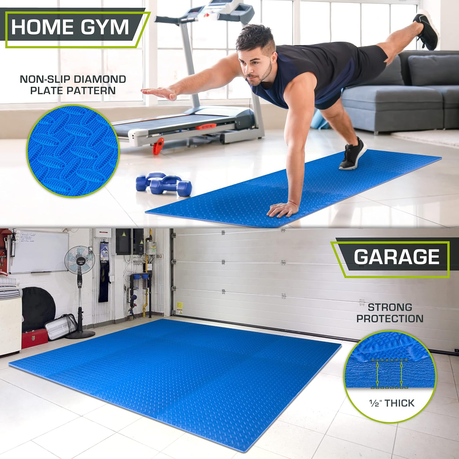 Prosourcefit Puzzle Exercise Mat &frac12; In, EVA Interlocking Foam Floor Tiles for Home Gym, Mat for Home Workout Equipment, Floor Padding for Kids, Blue, 24 in X 24 in X &frac12; In, 48 Sq Ft - 12 Tiles image number 6