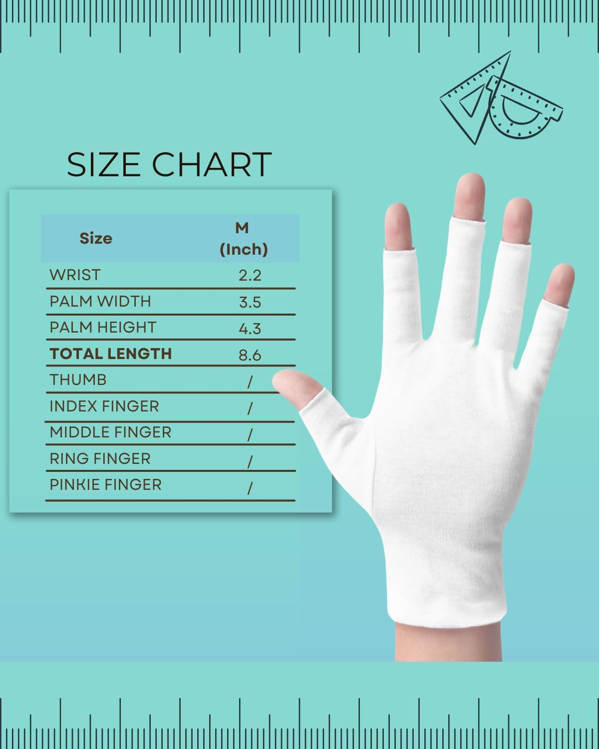 2 Pairs White Cotton Moisturizing Gloves &ndash; Fingerless Design with 5 Open Fingertips per Glove &ndash; 100% Cotton &ndash; Touchscreen-Friendly Night Gloves for Dry Hands image number 4