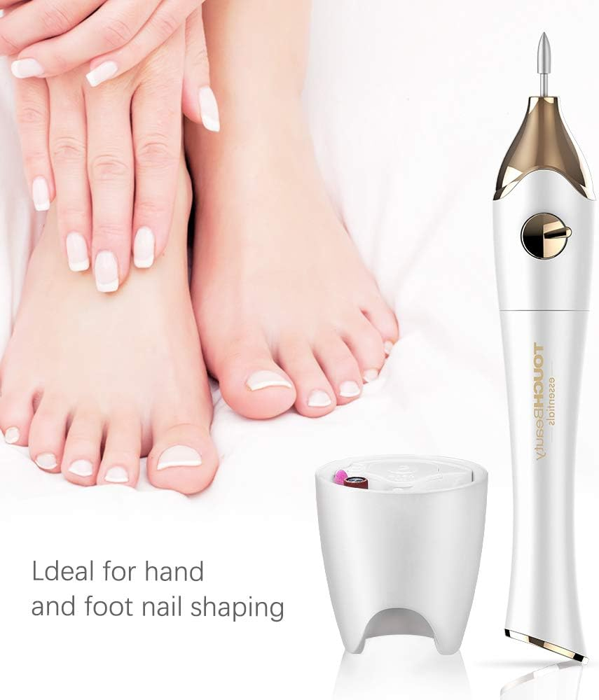 Touchbeauty Nail File Manicure/Pedicure Set with UV Light Dryer,Professional Acrylic Nail Tools Nail Drill Buffer Shine Fingernails Toenails Machine with 5 Attachment Golden