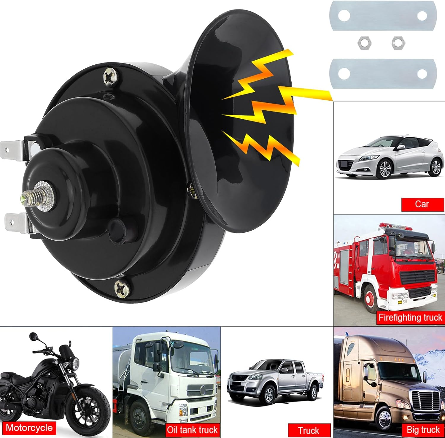 Windance 12V Super Loud Snail Horn 410HZ 510HZ High Low Tone for Any Vehicles Yachts Boats Waterproof Motorcycle Horn (Black) image number 3