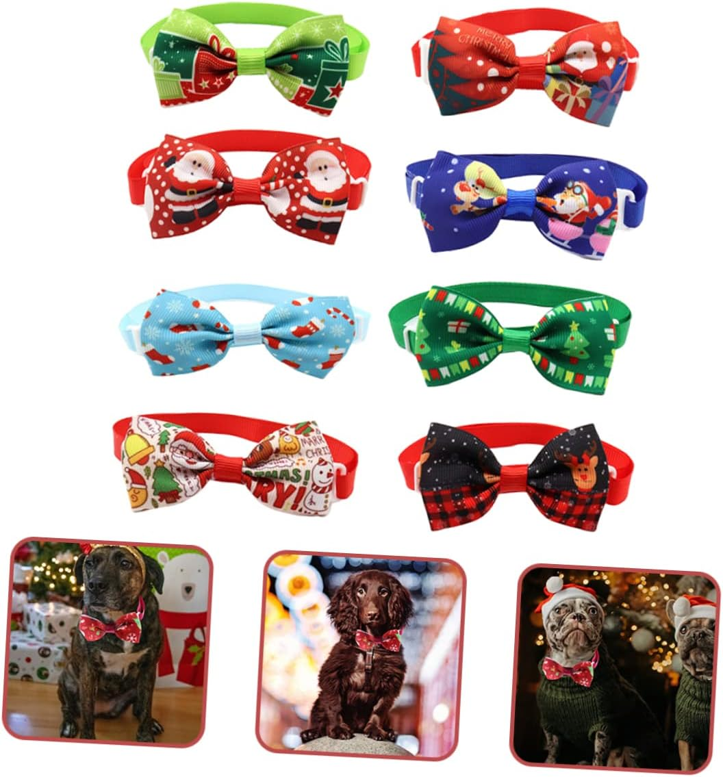 8Pcs Adjustable Christmas Pet Bow Ties Festive Pet Collars for Dogs and Cats Holiday Costume Accessories Unique Design for Christmas Parties image number 4