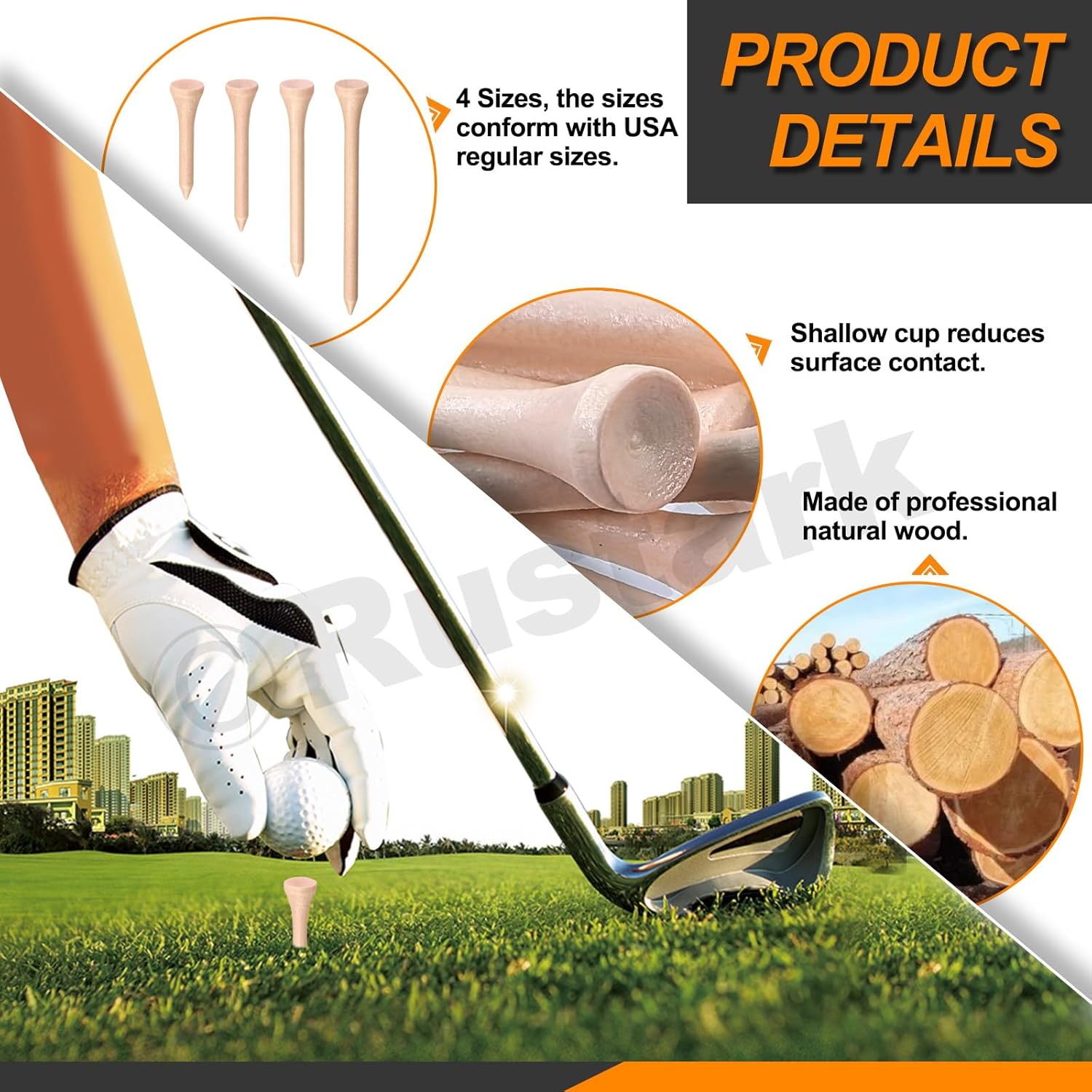 180Pcs 4 Sizes Golf Tees Assortment Kit Durable Bamboo Tees Wooden Golf Tees Less Friction Wood Tees Reduce Friction Side Spin for Golf Training Golfer Professional image number 5