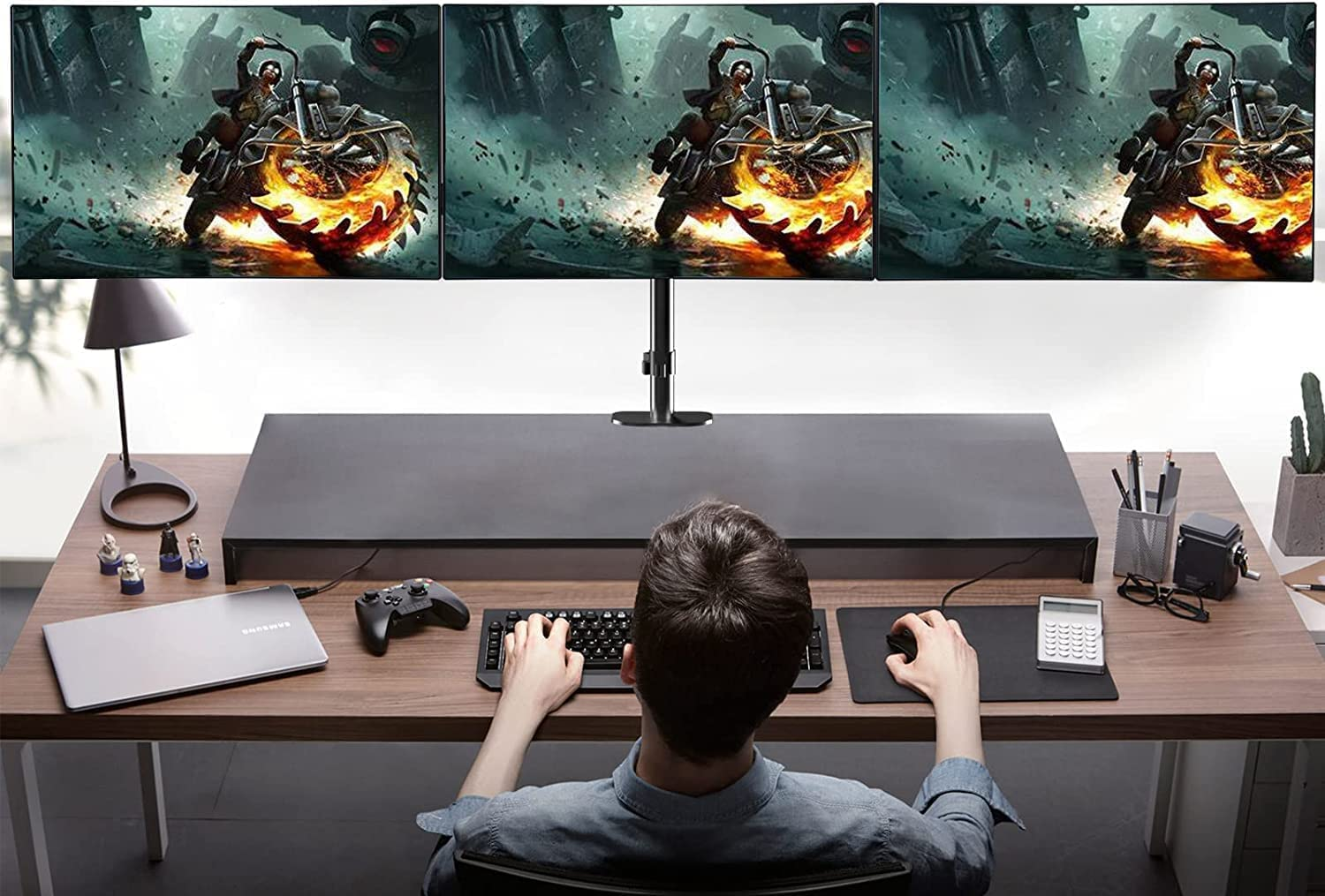 Triple Monitor Stand Mount-Gas Spring Stand with Clamp and Grommet Base, Fully Adjustable Desk Mount Fits Three 17-27 Inch LCD Computer Screens, Each Arm Holds up to 13.2Lbs,(Md8003) image number 4