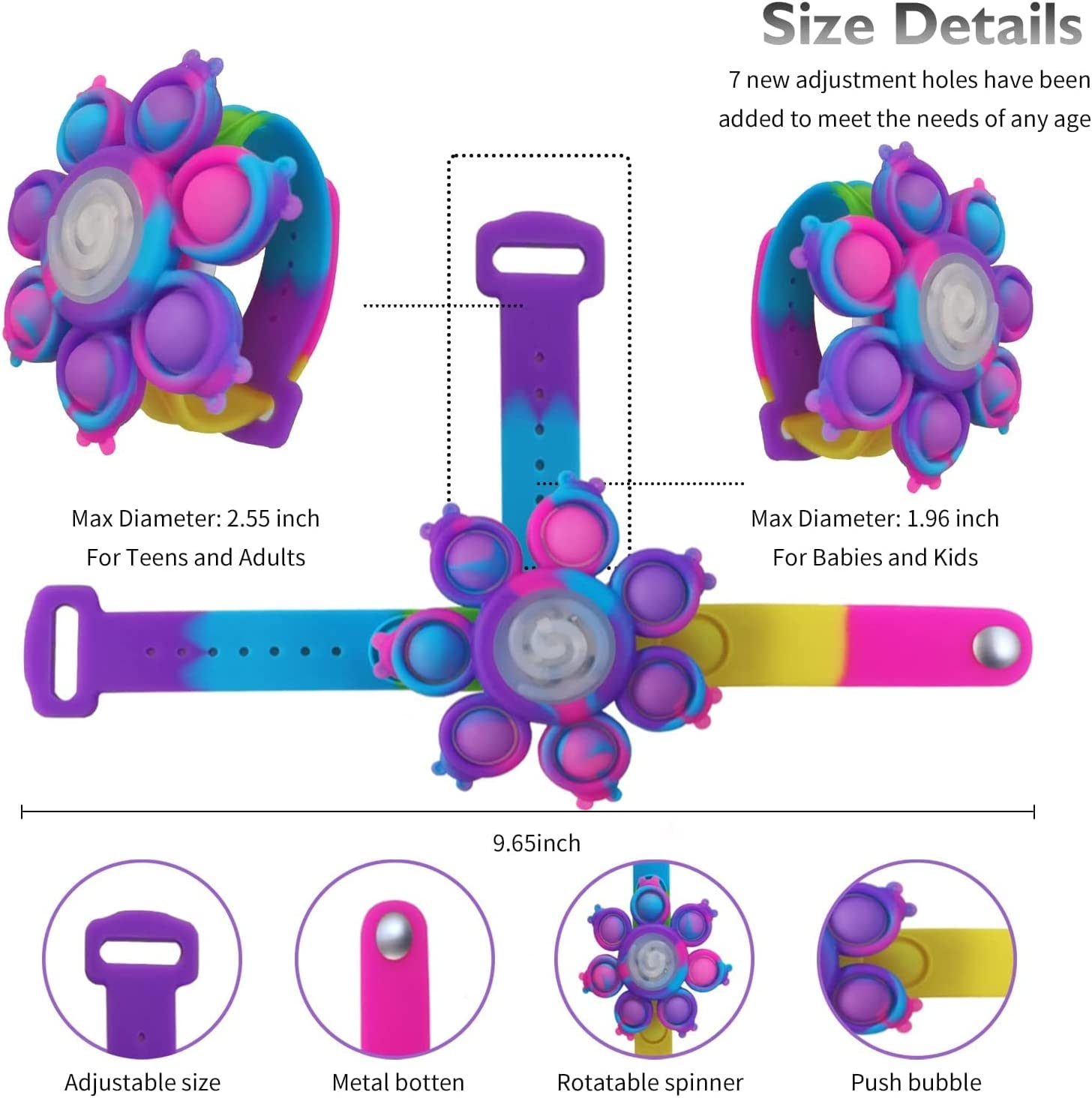 Pop Fidget Spinner Bracelet Toys,Silicone Pop Bubble Bracelet,Stress Relief Sensory Toys for Boys Girls image number 1