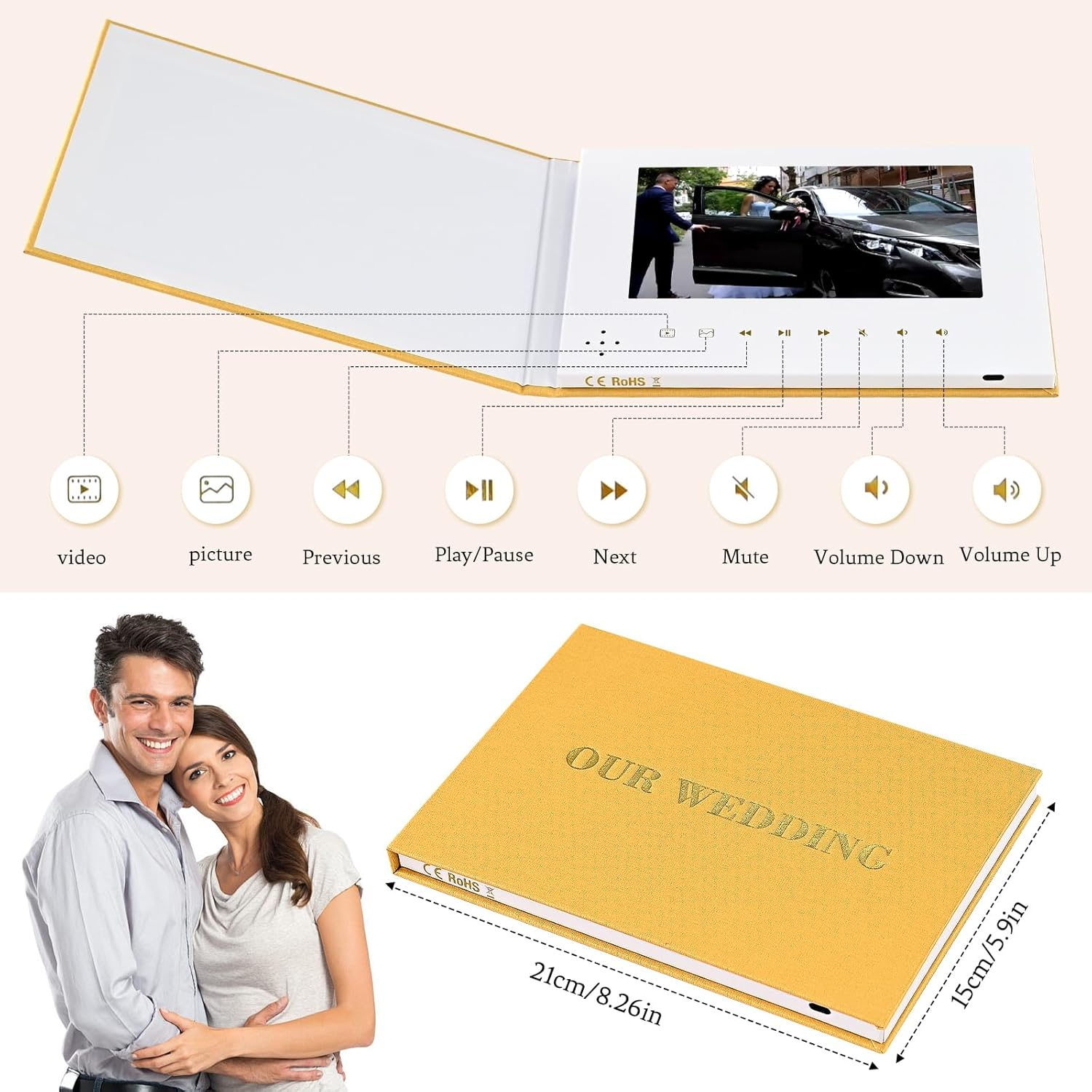 Eternal Love : Our Wedding Video Greeting Card Book - Luxury Linen Bound Album with 7&rdquo; Display, 4GB Memory, Rechargeable Battery. Cherish Every Moment - JTRF (OUR Wedding-Beige) image number 6