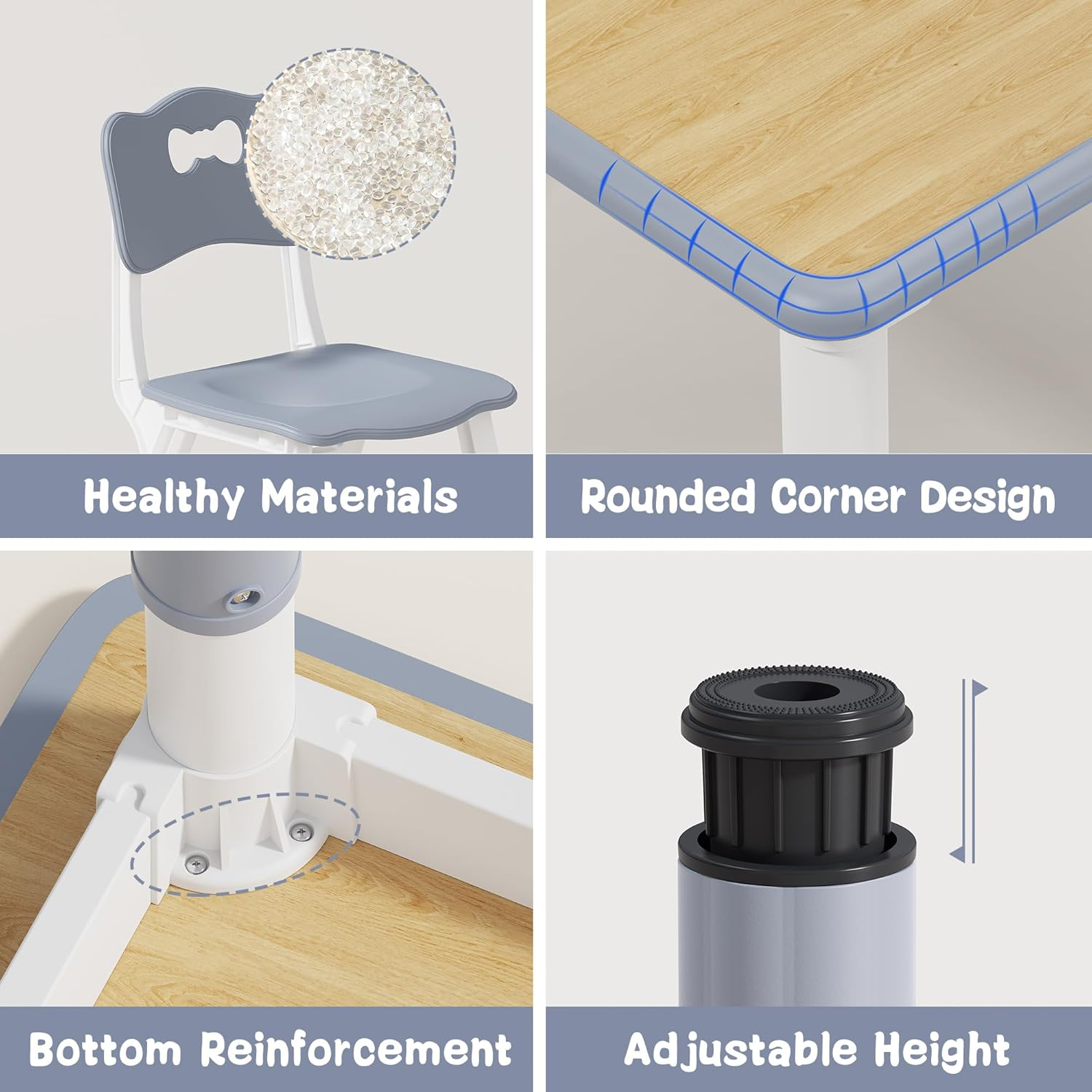 Brelley Kids Table and 2 Chairs Set, Height Adjustable Toddler Table and Chair Set, Graffiti Desktop, Classroom/Daycare/Home, Children Multi-Activity Table for Ages 2-8 image number 6