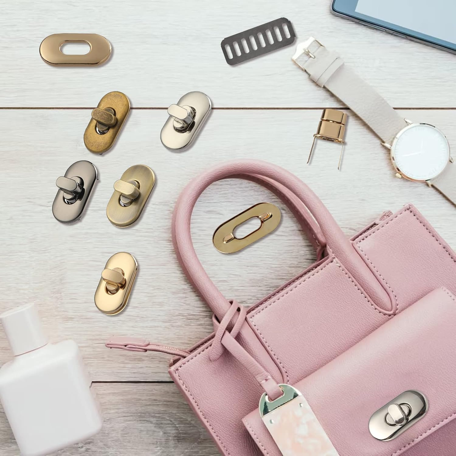 TXIN 15 Pieces Twist Lock Fastener Purse Turn Locks Clasp Bag Closure Metal Clip Hardware for DIY Handbag Craft Making Supplies image number 2