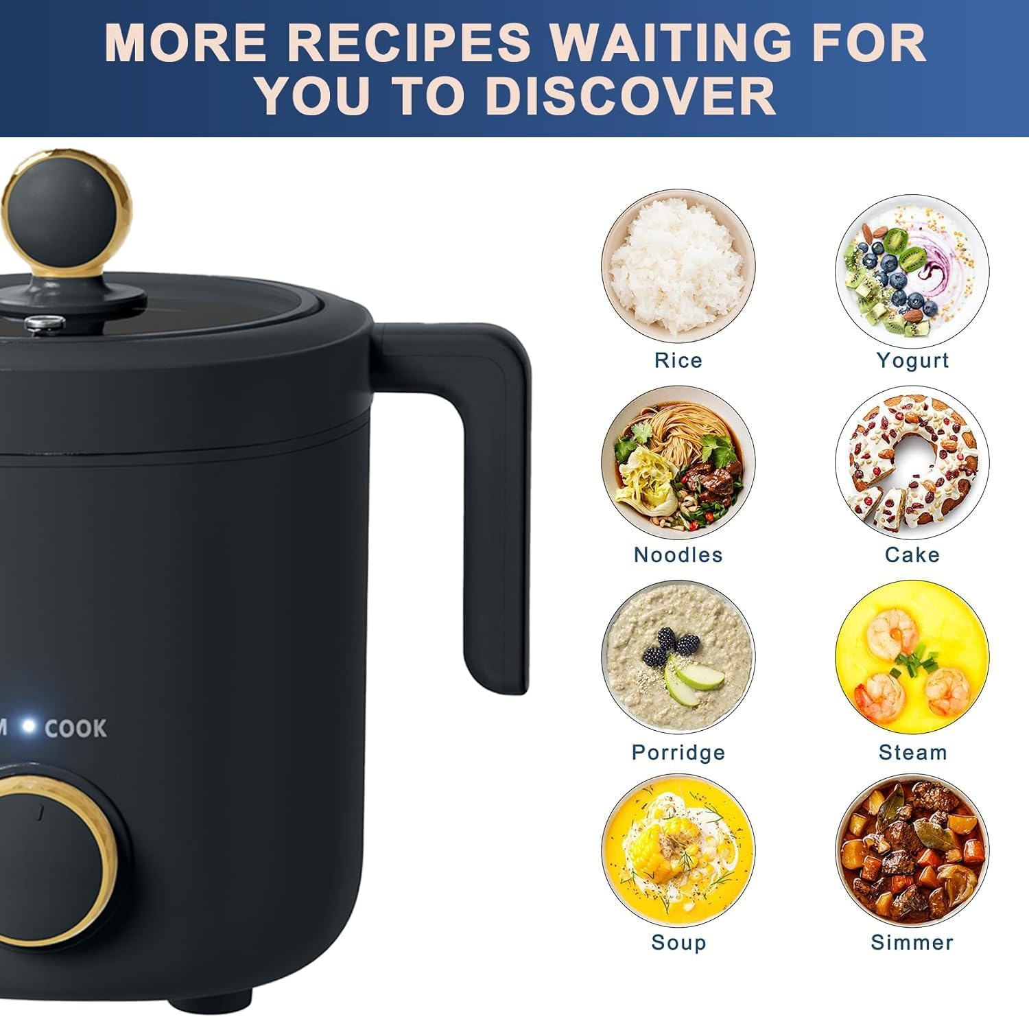 Rice Cooker Small, 2-Cups Uncooked, 1.2L Mini Rice Cooker with Non-Stick Coating, BPA Free, Portable Rice Maker with One Touch & Keep Warm Function, White image number 2