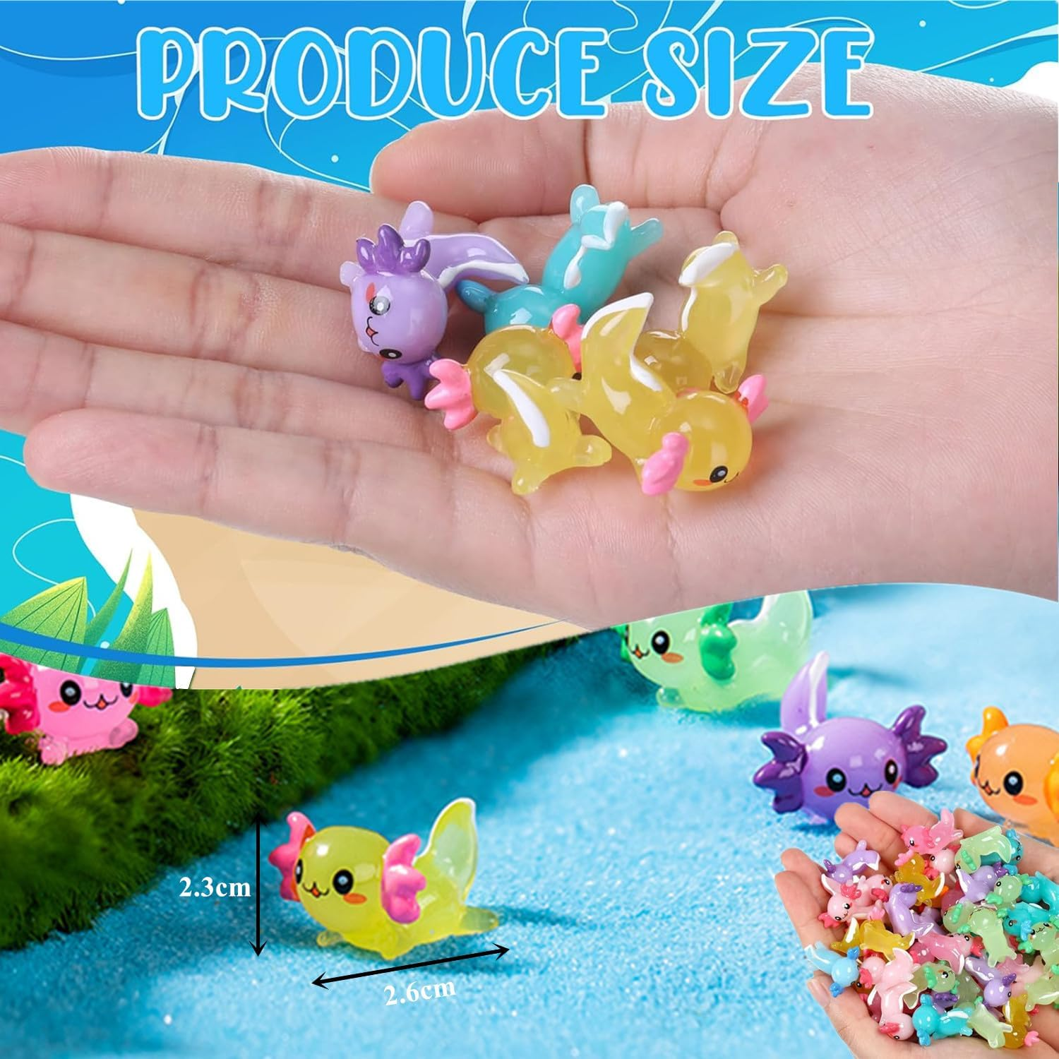 Mini Resin Axolotl Tiny Animal Figurine Miniature Figurines Garden Landscape Aquarium Ornament Potted Plants Decoration DIY Crafts for Christmas (Solid Color-42Pcs) image number 2
