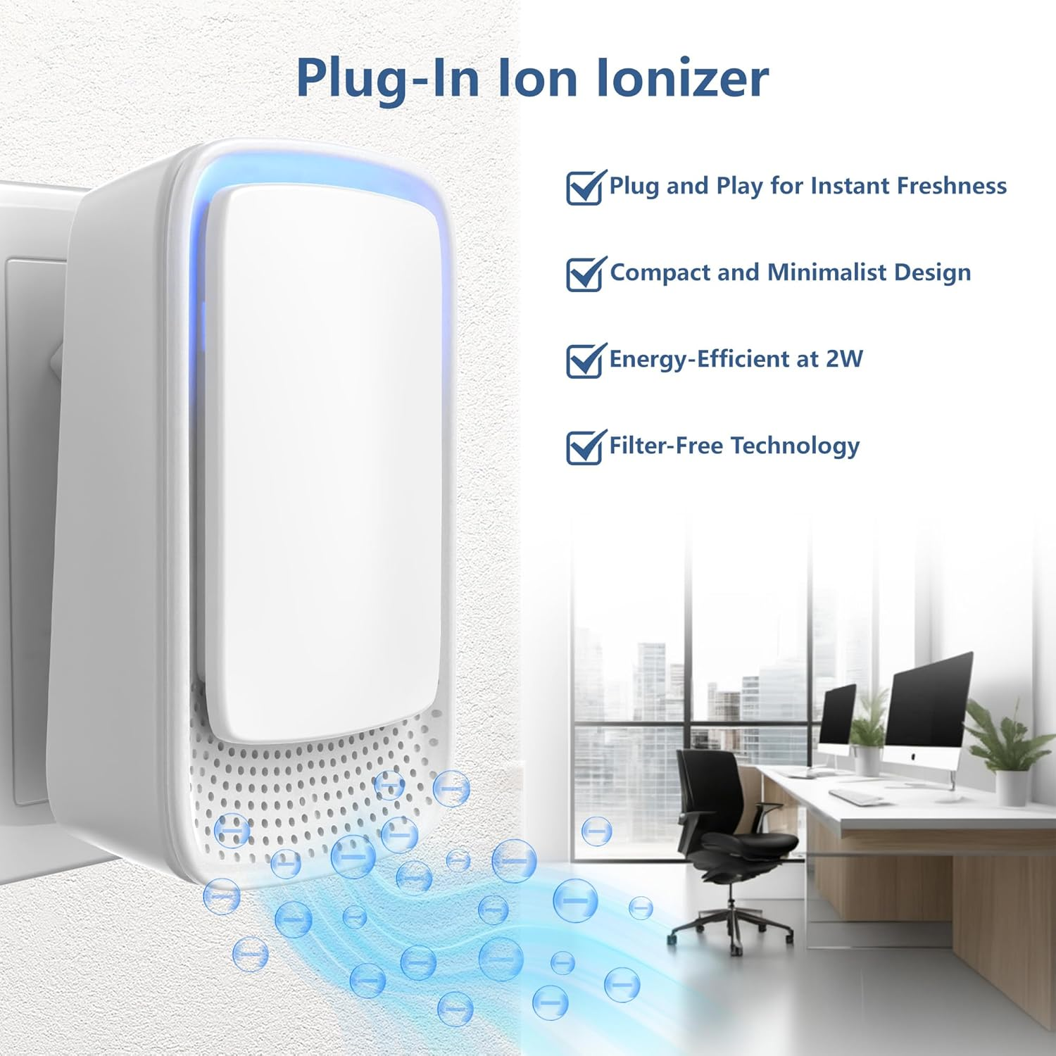 4 Pack Plug-In Negative Ion Ionizer for Home, Office, Kitchen, Bedroom, Bathroom - Filterless, Quiet Operation, Portable Mini Air Cleaner image number 5