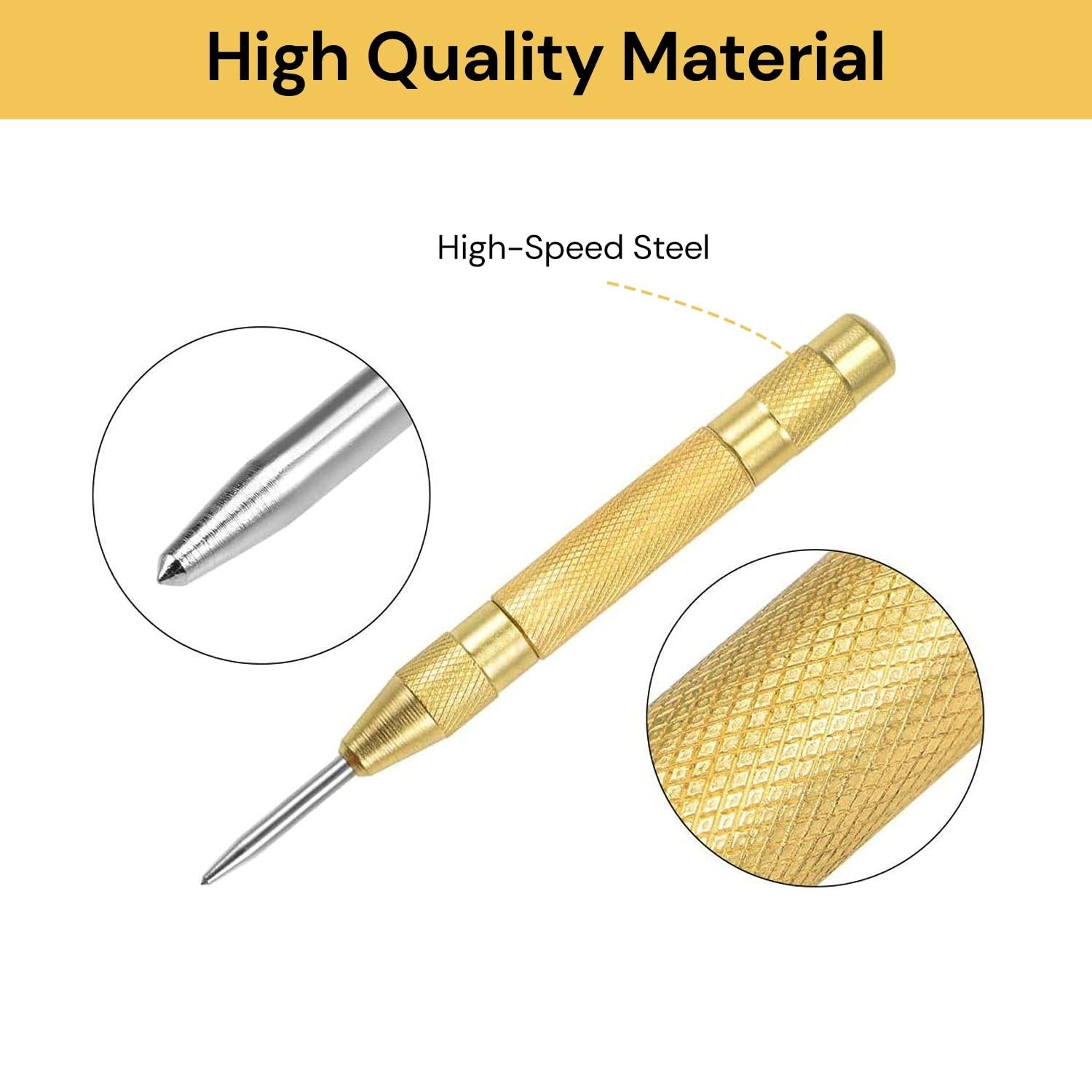 EZONEDEAL Automatic Center Punch - 5 Inch Brass Spring Loaded Center Hole Punch with Adjustable Tension, Hand Tool for Metal or Wood (2 Pack) image number 3