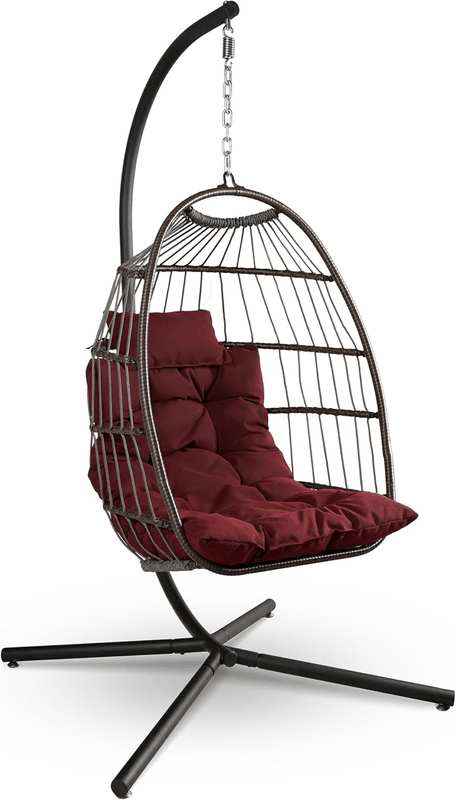 Serenelife Hanging Egg Chair with Stand - up to 250 Kg of Capacity - Beautiful Swinging Basket Chair with Base Made from Wicker Rattan and Powder-Coated Steel Frame - Egg Swing Chair with Stand