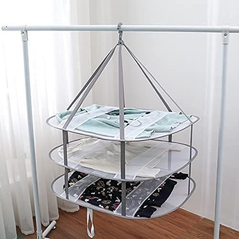 Looca 3-Tier Folded Mesh Clothes Hanging Dryer Sweater Drying Rack 30.3" L * 24.5" W*30.7" H image number 4
