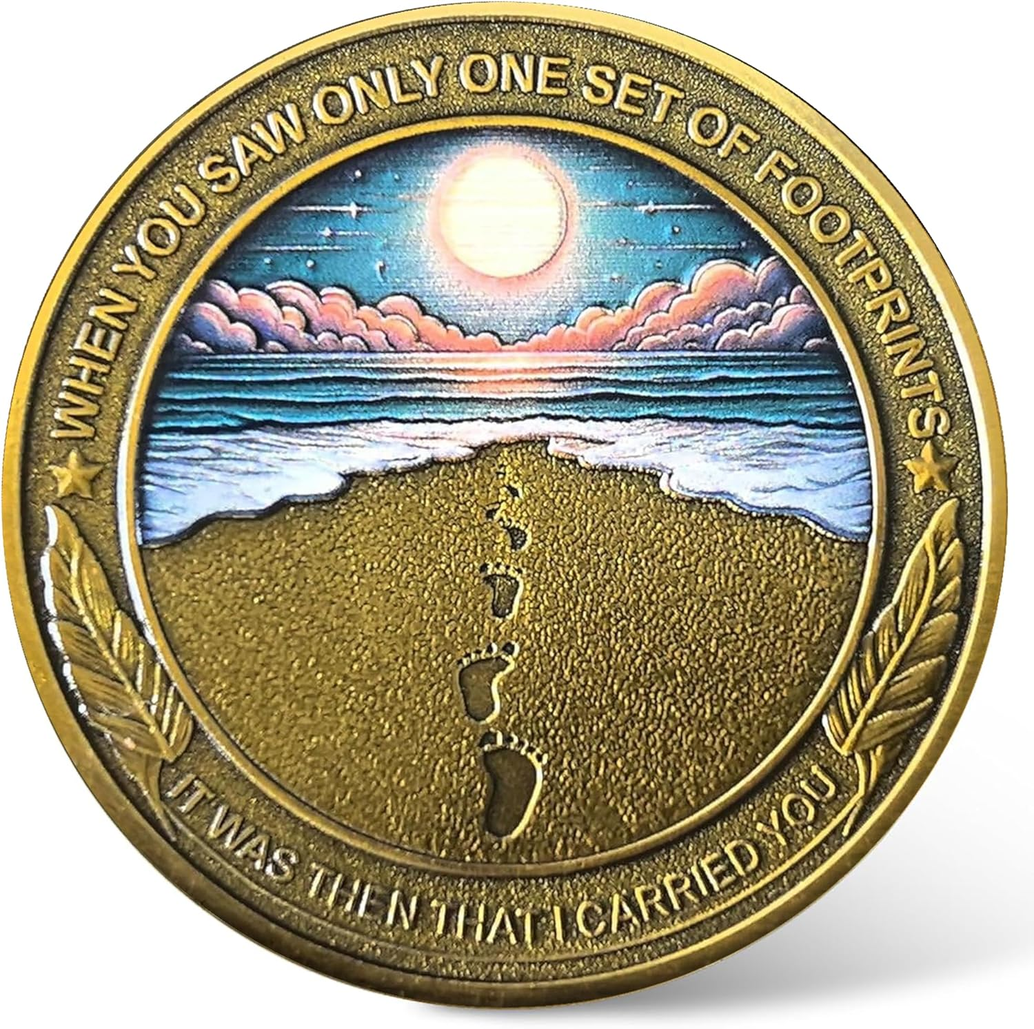 Footprints in the Sand Christian Challenge Coin - Inspirational Scripture Medallion with Dual-Sided Design image number 1