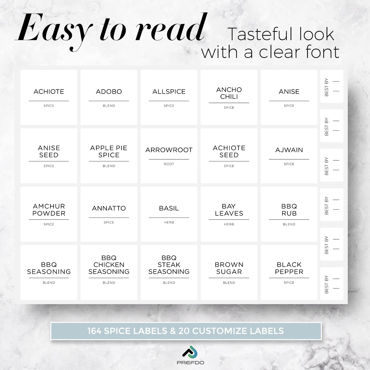 184 Spice Jar Labels, Prefdo Minimalist Preprinted White Sticker Black Text, Waterproof Seasoning Label Stickers for Pantry Spice Organization（White） image number 4