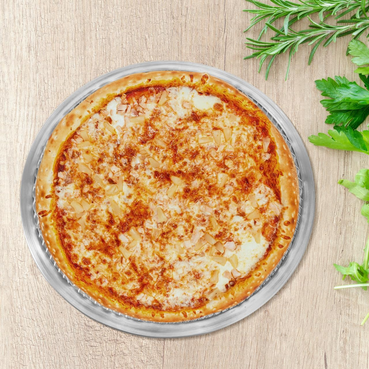 Luxshiny Non-Stick Aluminum Pizza Baking Tray Net with Perforated Design 13 Inch round Pizza Pan for Oven Home Restaurant Commercial Use