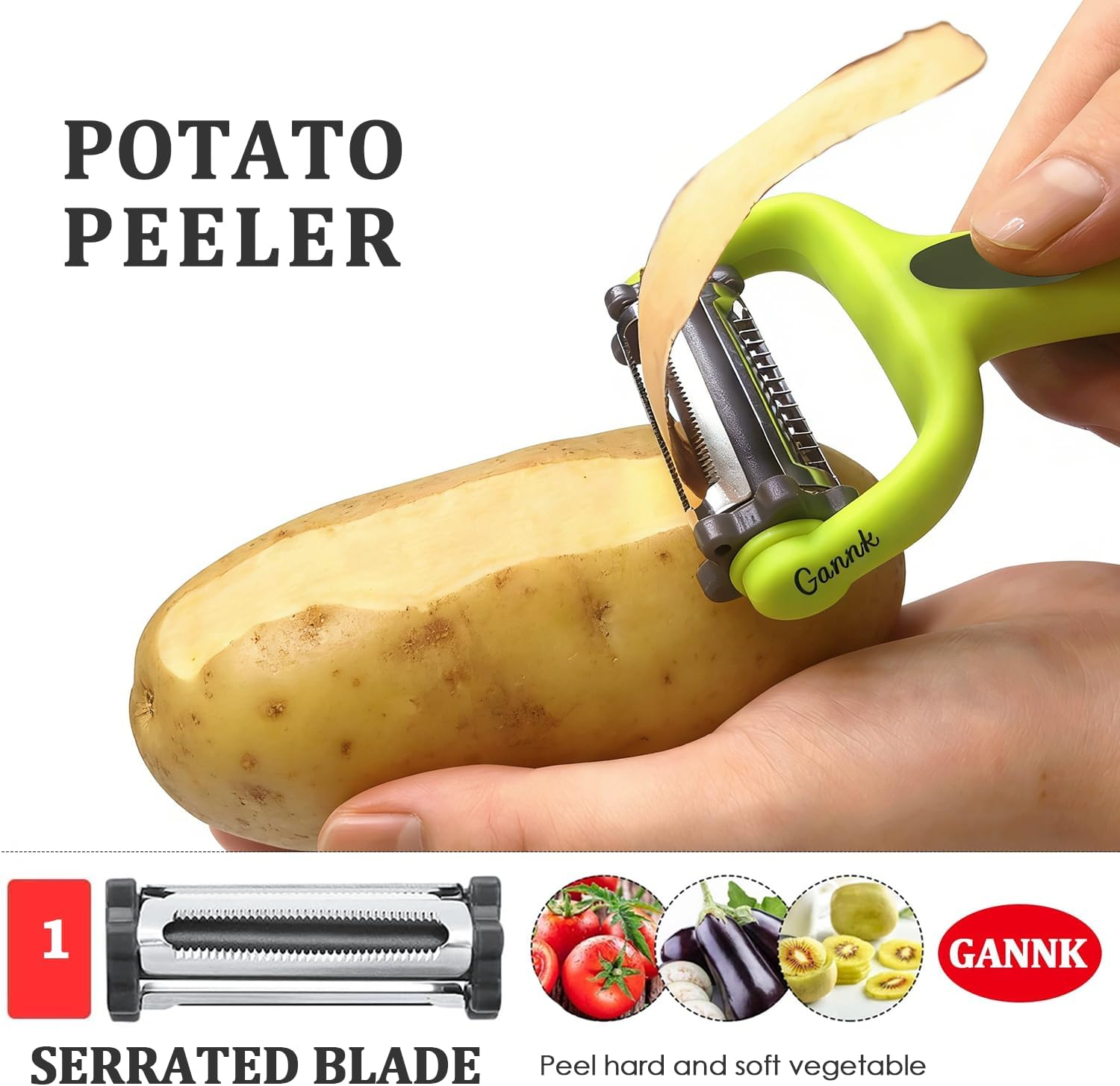 Potato Apple Vegetable Peelers for Kitchen, I and Y Peelers for Fruit Veggie Potatoes Carrot Cucumber, 3 in 1 Blade Spin Design with Julienne Function image number 4