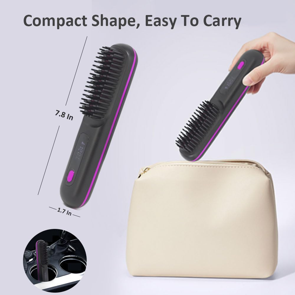 Wireless Ceramic Hair Straightening Comb, Portable Negative Ion Straightener, 1.77" X 7.87", Black image number 4