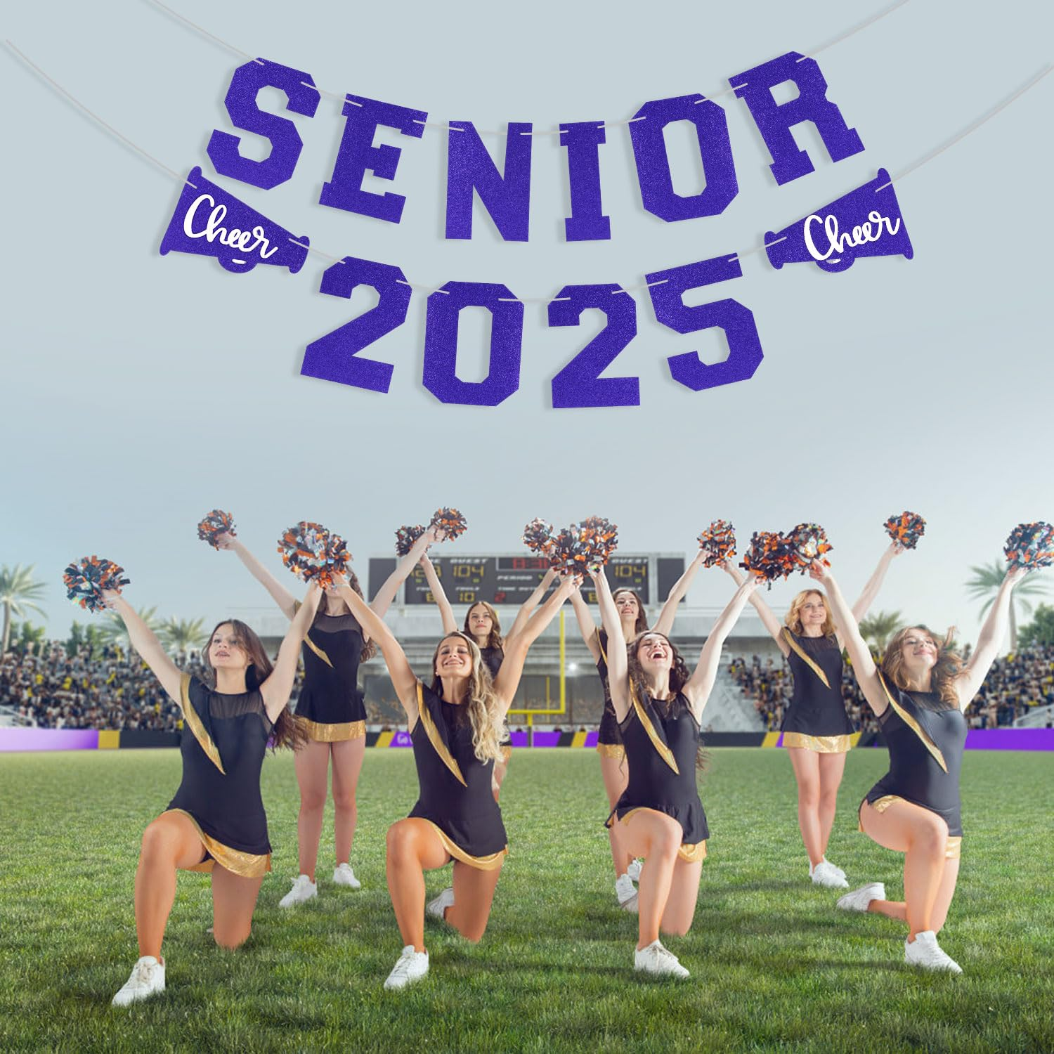 Senior 2025 Graduation Banners, Pre-Strung 2025 Graduation Decorations Glitter Class of 2025 Decorations Cheerleader Senior Night Party Decoration for Sport Player Theme Party Supplies (Blue) image number 3