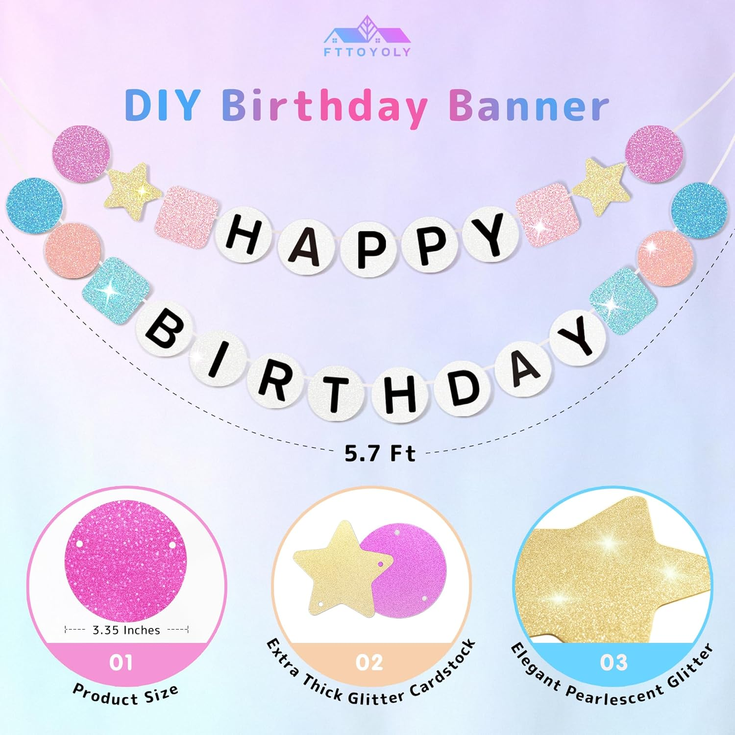 Fttoyoly 145 Pcs DIY Friendship Bracelet Birthday Banner, 5.4 Ft Glitter in My Birthday Era Banner Era Tour Decorations for Classroom Party Supplies image number 2