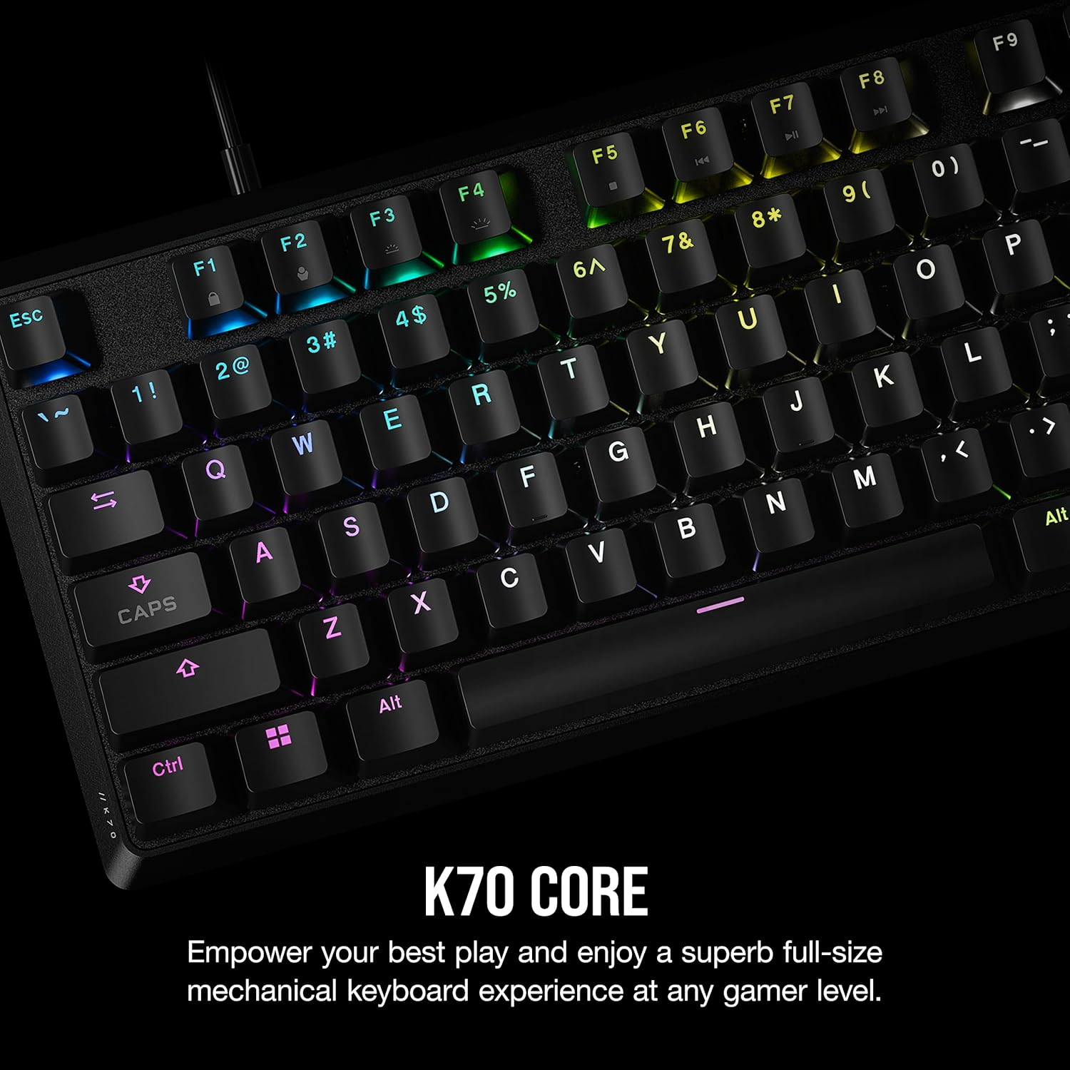 CORSAIR K70 CORE RGB Mechanical Gaming Keyboard - CORSAIR Red Linear Keyswitches - Sound Dampening - Media Control Dial - Icue Compatible - QWERTY NA Layout - Black