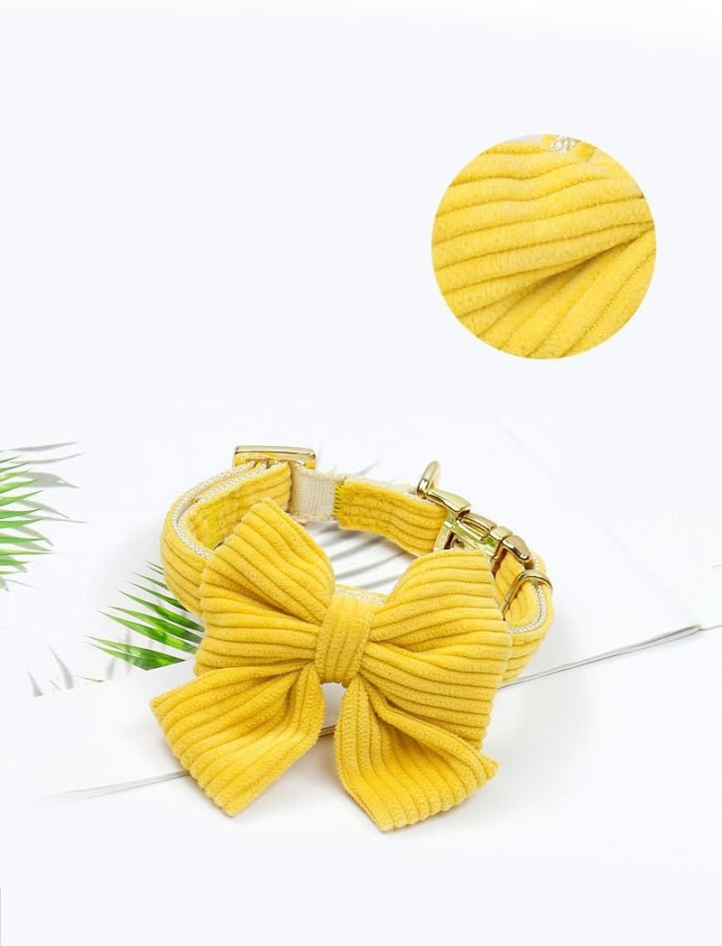Dog Collar and Leash Set with Bowtie, Girl Dog Collars Metal Buckle Adjustable for Small Medium Dogs (Yellow, L) image number 3