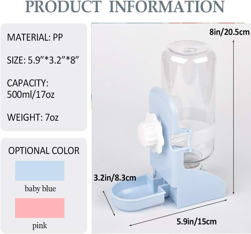 Pet Water Dispenser for Rabbits Automatic Waterer No Leak Water Bottle with Stand Suitable for Bunny Chinchilla Guinea Pig Hedgehog Ferret, Blue image number 4