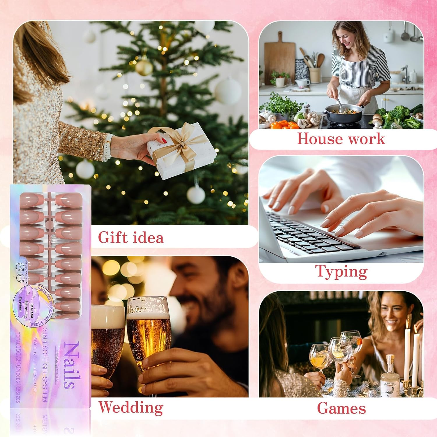 Ballerina Nail Tips Set, 300PCS Full Cover French Acrylic Nails, Soft Gel, Soak Off, 137G (Pack of 1), #031 image number 3