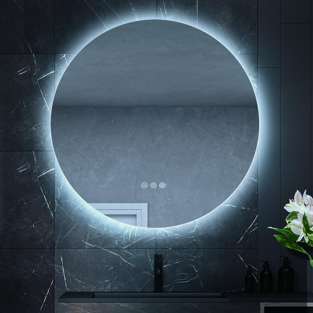 Simplus LED Wall Mirror 700MM round Bathroom Mirrors for Wall Mounted Anti-Fog Smart Touch Switch Vanity Makeup Mirror(Backlit Light) image number 3