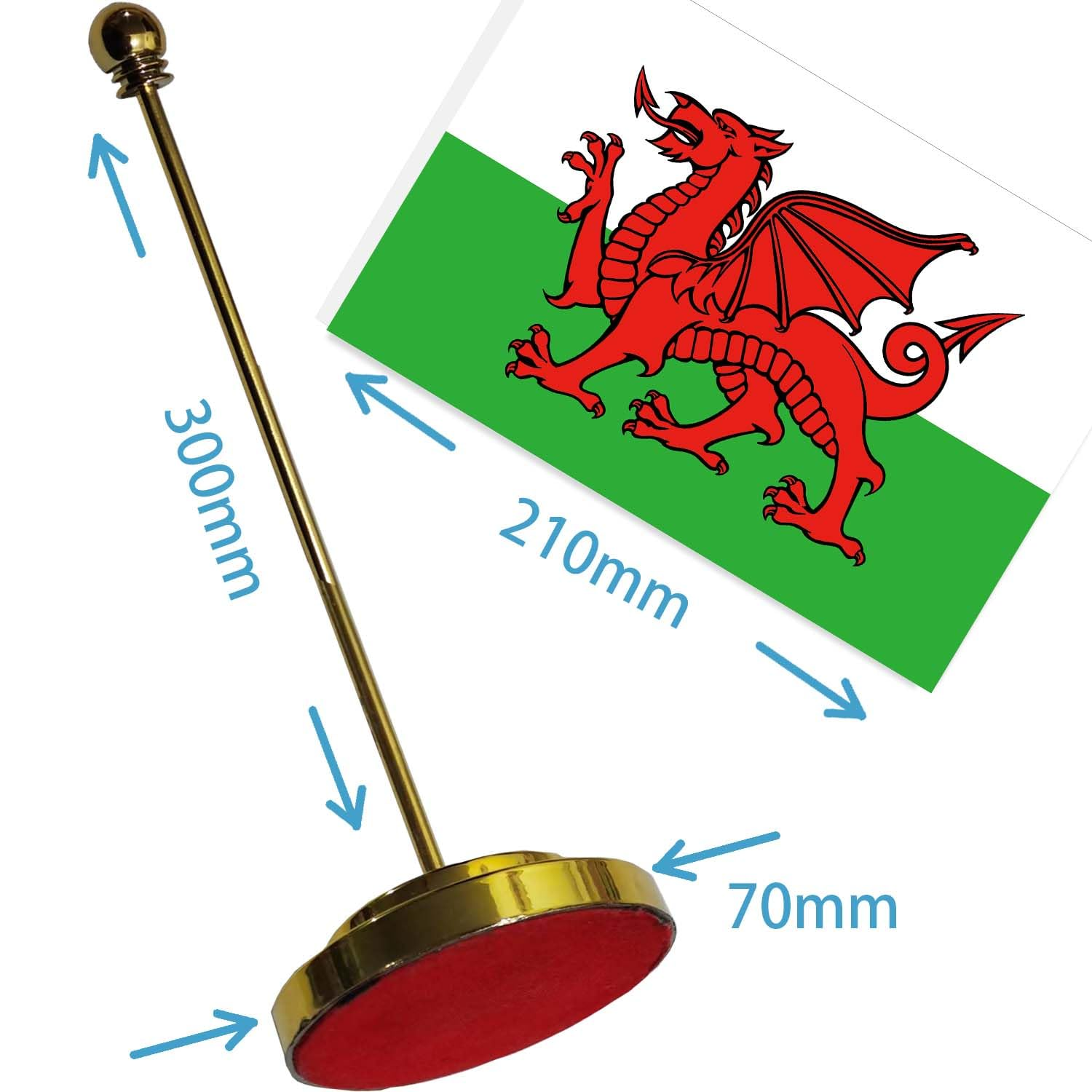 Welsh Desk Small Flag Set,5&times;8 Inch Mini Welsh People Desktop Banner,12" Metal Solid Pole Decor,Tiny Digital Printed Polyester Banner with Golden Base