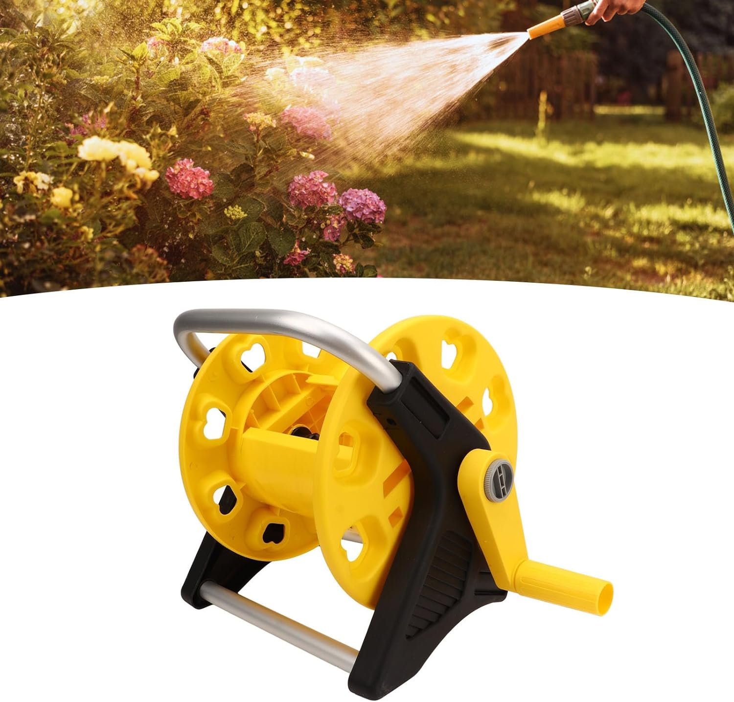 Garden Hose Reel, Portable Garden Hose Holder, Durable Wall Floor Mounted Hose Reel, Holds 98.4 Feet of 17Mm Hose, Water Hose Reel for outside Garden Yard Lawn