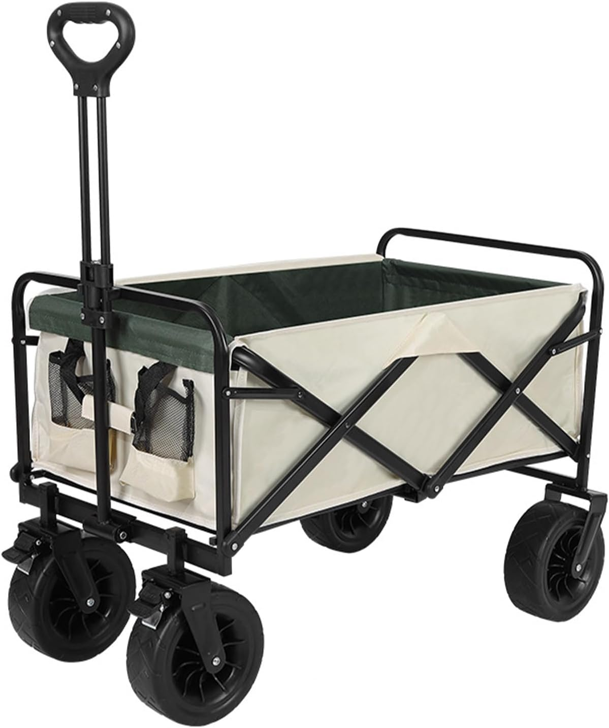 Collapsible Folding Wagon Cart, Portable Large Capacity Garden Cart with Wheels, Heavy Duty Utility Beach Cart Grocery Wagon with Adjustable Handle for Garden, Outdoor, Camping, Shopping image number 3