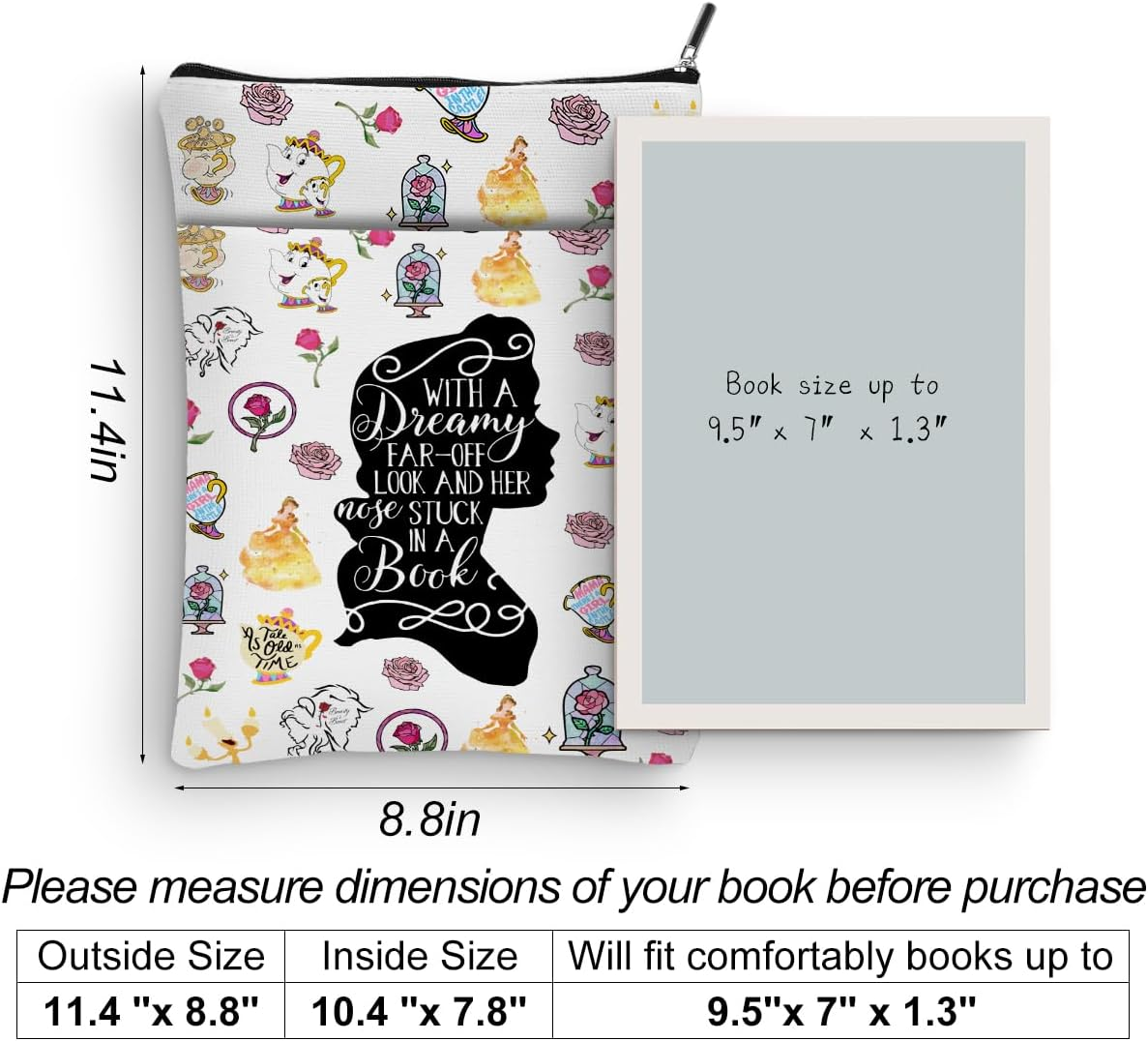Cartoon Merchandise Book Sleeve Book Cover Book Lovers Gifts Princess Gifts Book Club Gifts Bookish Gifts Book Protector Book Gifts for Readers Librarian Mothers Day Graduation Birthday Gifts image number 1