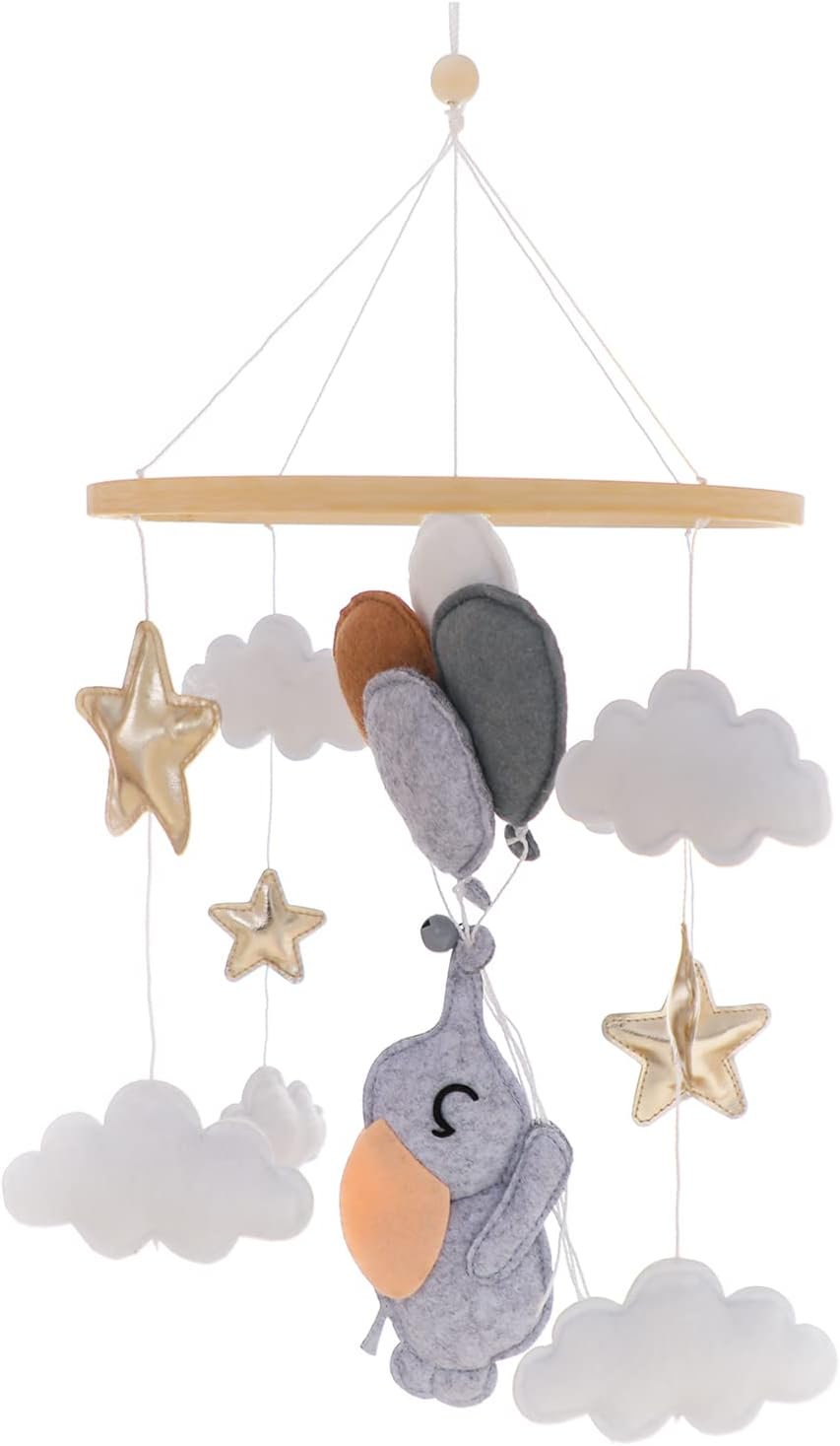 Promise Babe Mobile Baby Wind Chimes Clouds Star Moon Baby Mobile with Bear Handmade Wooden Crochet Animal Wind Chime Bed Bell Pendant for Hanging Baby Bed Nursery Changing Table Playpen Decoration