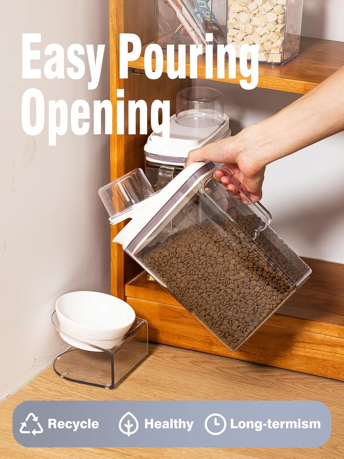 Airtight Dog Food Storage Container with Handle,Dog Treat Container with Measuring Cup,Dry Pet Food Storage Bin for Dogs,Cats,And Birds (3.5L)