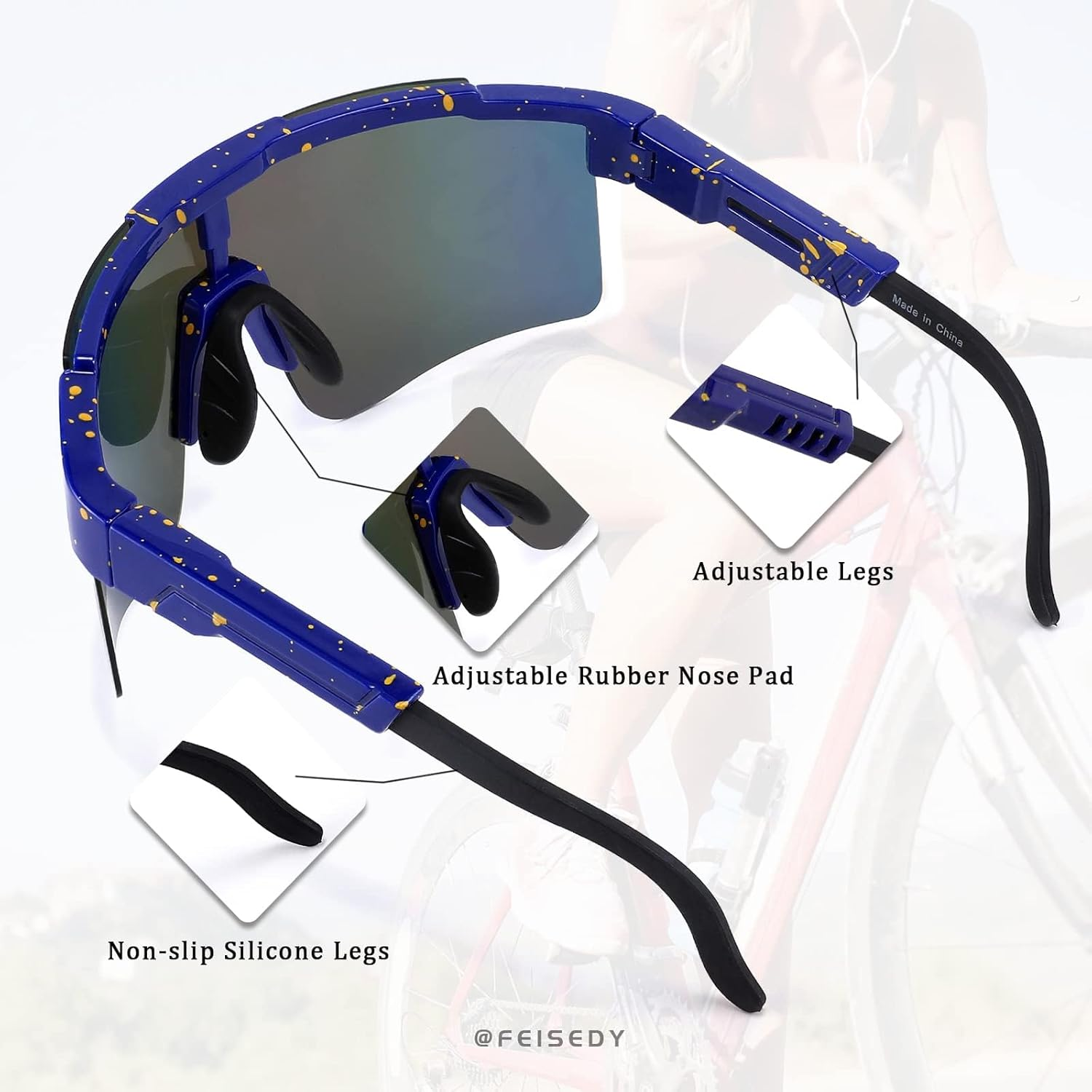 FEISEDY Sports Sunglasses for Women Men, UV400 Protection Outdoor Cycling Running Biking Sports Goggles image number 6