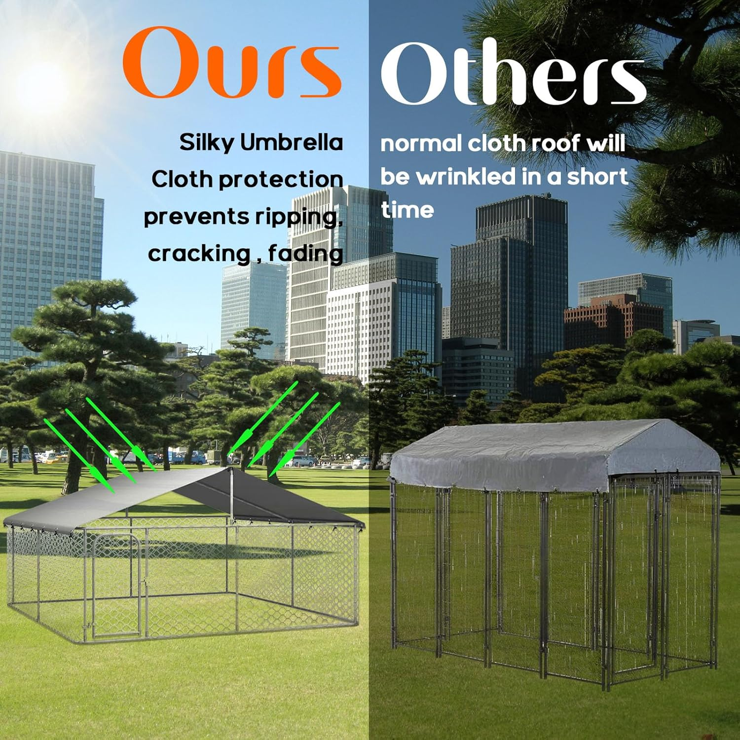 Outdoor Dog Kennel - Durable Galvanised Steel Construction with Safety Lock and UV Protected Canopy - Large Space for Exercise and Play (600 X 300 X 150 Cm) image number 3