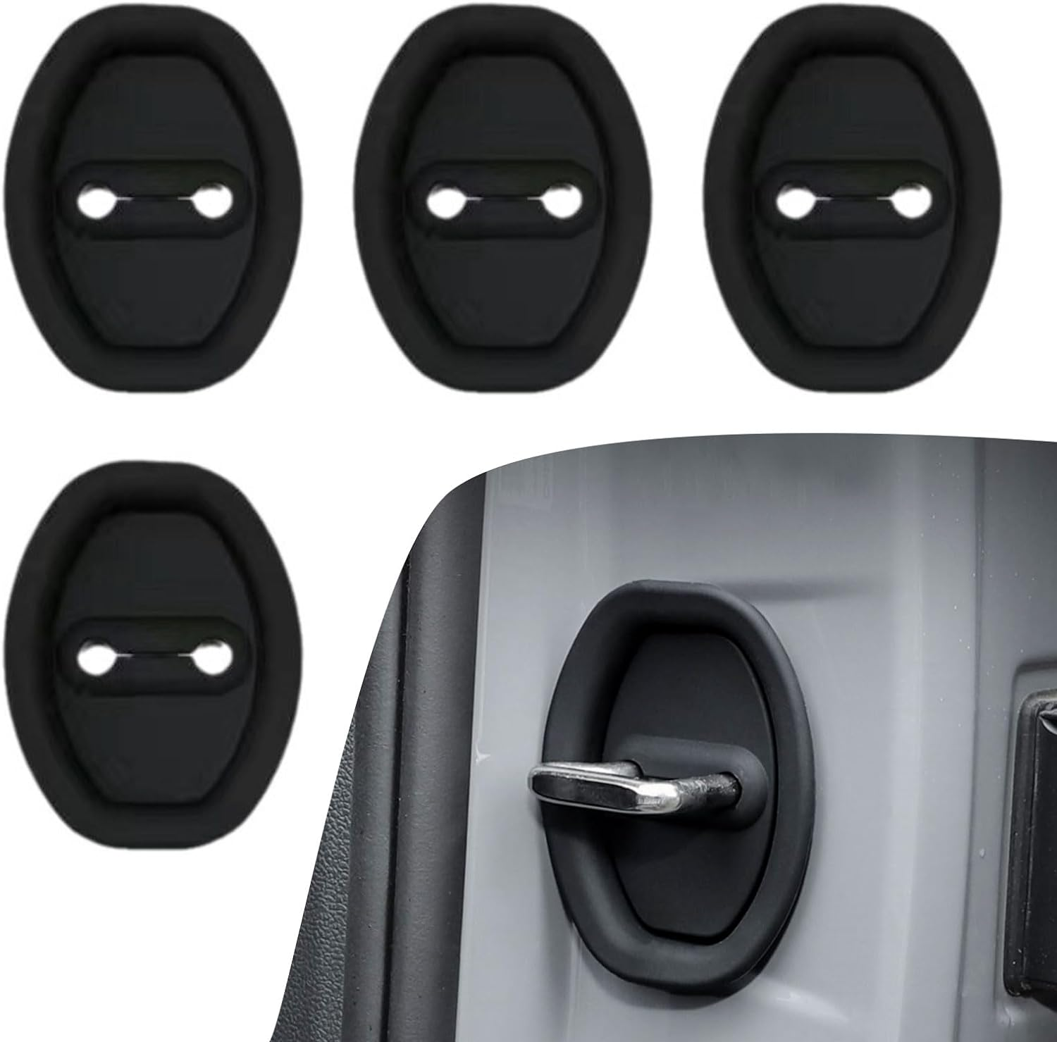 4 Pack Silicone Durable Car Latch Protective Cover, Universal Door Lock Protection Pad, Silent Shock Pads Doors Locks Guard Stopper Set for Car Accessories(Black) image number 1