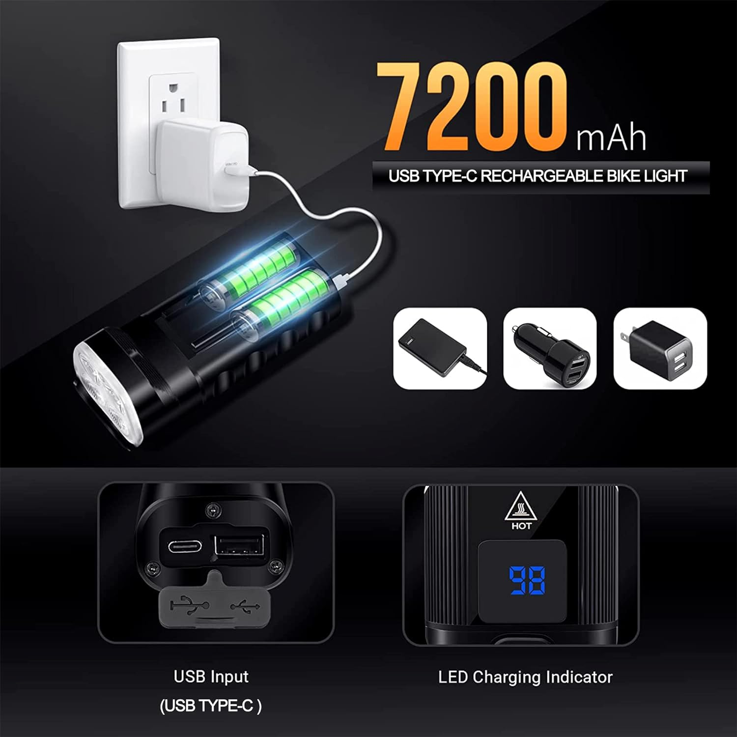 Bike Light Front - USB Type C Rechargeable Headlight for Night Riding, LED Bicycle Lights image number 2