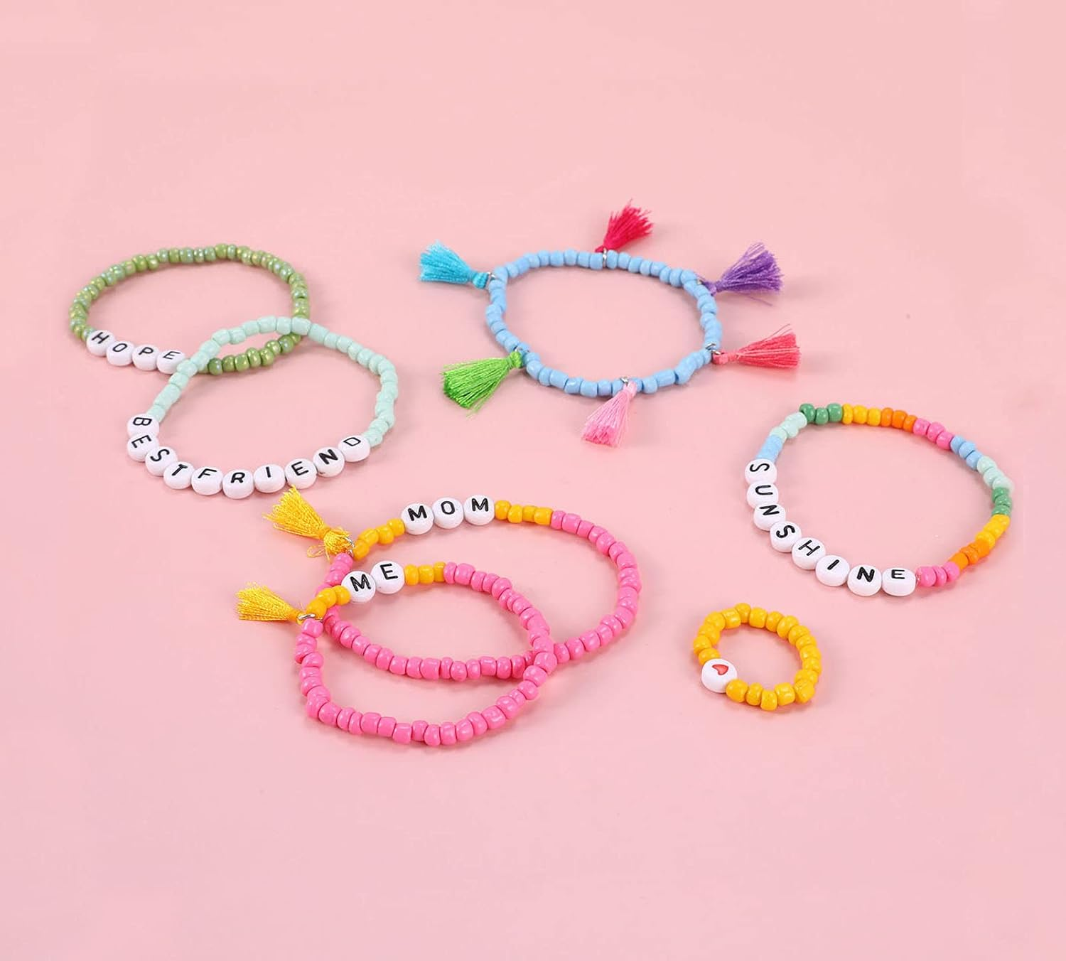 Miss Rabbit Jewelry Making Kit 4 Mm Glass Seed Beads for DIY Bracelet Making Kit for Kids Girls Adults Crafts Alphabet Letter Beads for Friendship Bracelet Elastic String Charms Tassel