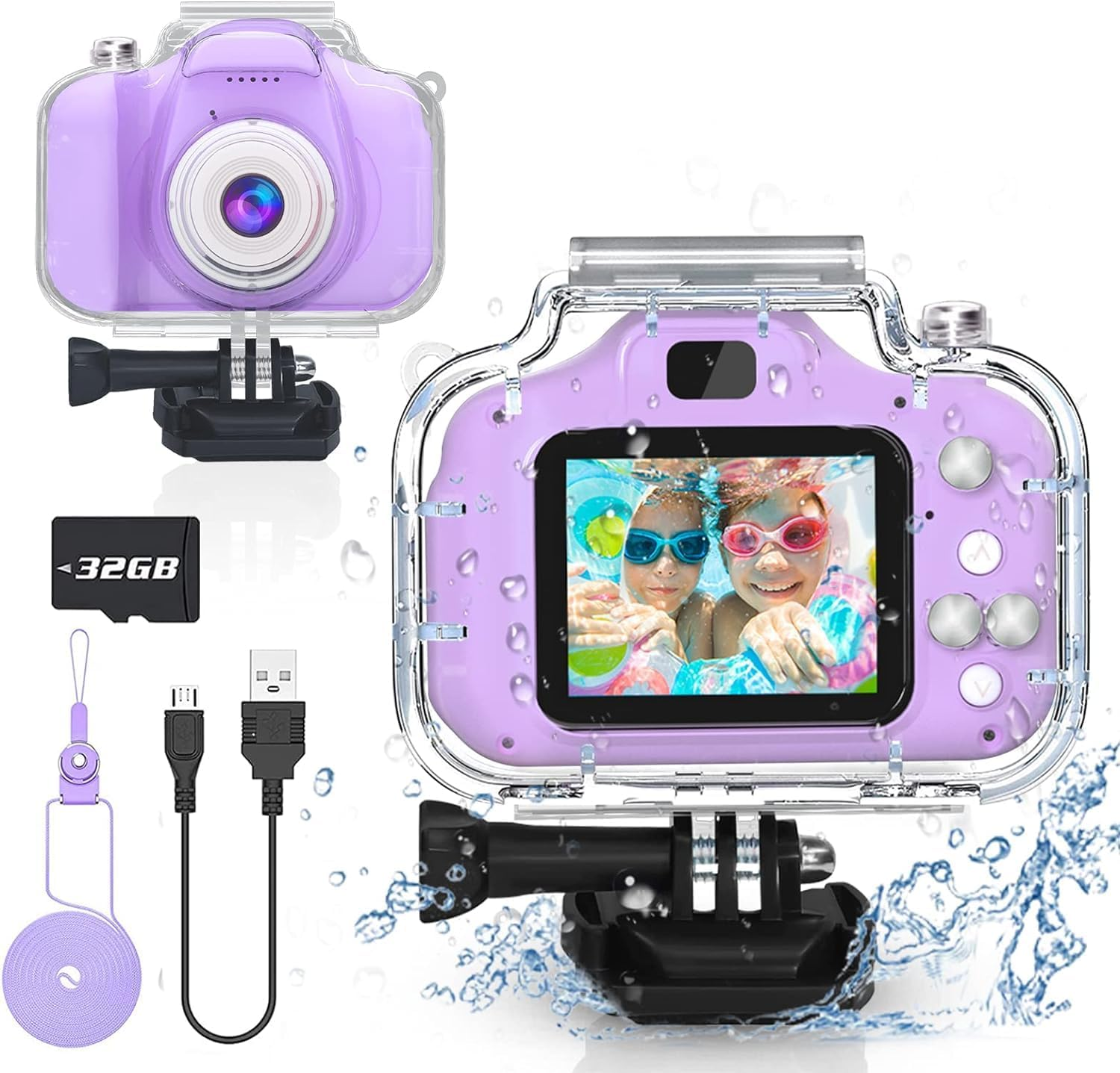 Kids Waterproof Digital Camera Gifts for 6 7 8 9 10 Year Old Action Kids Camera for Age 3-12 Christmas Birthday Gifts Underwater Video Recorder with 32GB SD Card (Sweet Purple) image number 3