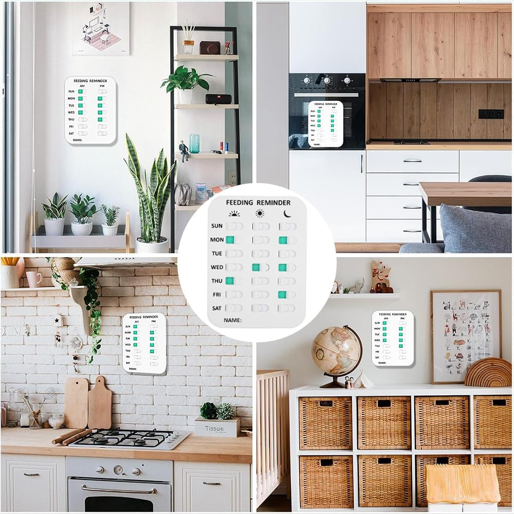 Dog Feeding Reminder Board &ndash; Magnetic AM/PM Daily Tracker for Pet Food & Medication, Prevents Overfeeding, Fridge Sticker with Double-Sided Tape for Dogs and Cats (White)