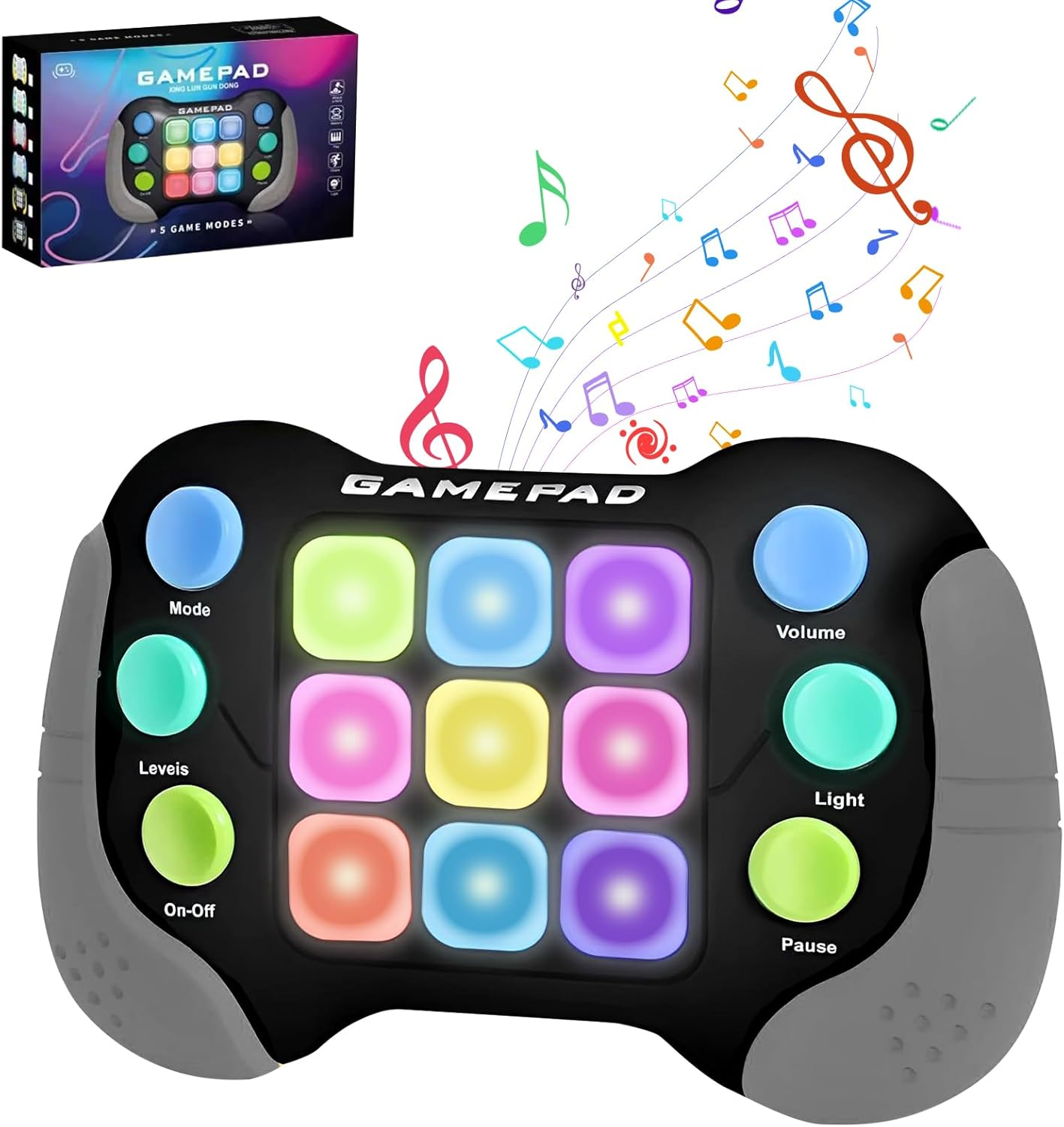 Oundarm Grey Light up Fast Push Handheld Memory Game Fidget Toys, Light Quick Whack a Mole Push Pop Game Console Squeeze Sensory Toys for Kids Adults for Gift Travel Party image number 4