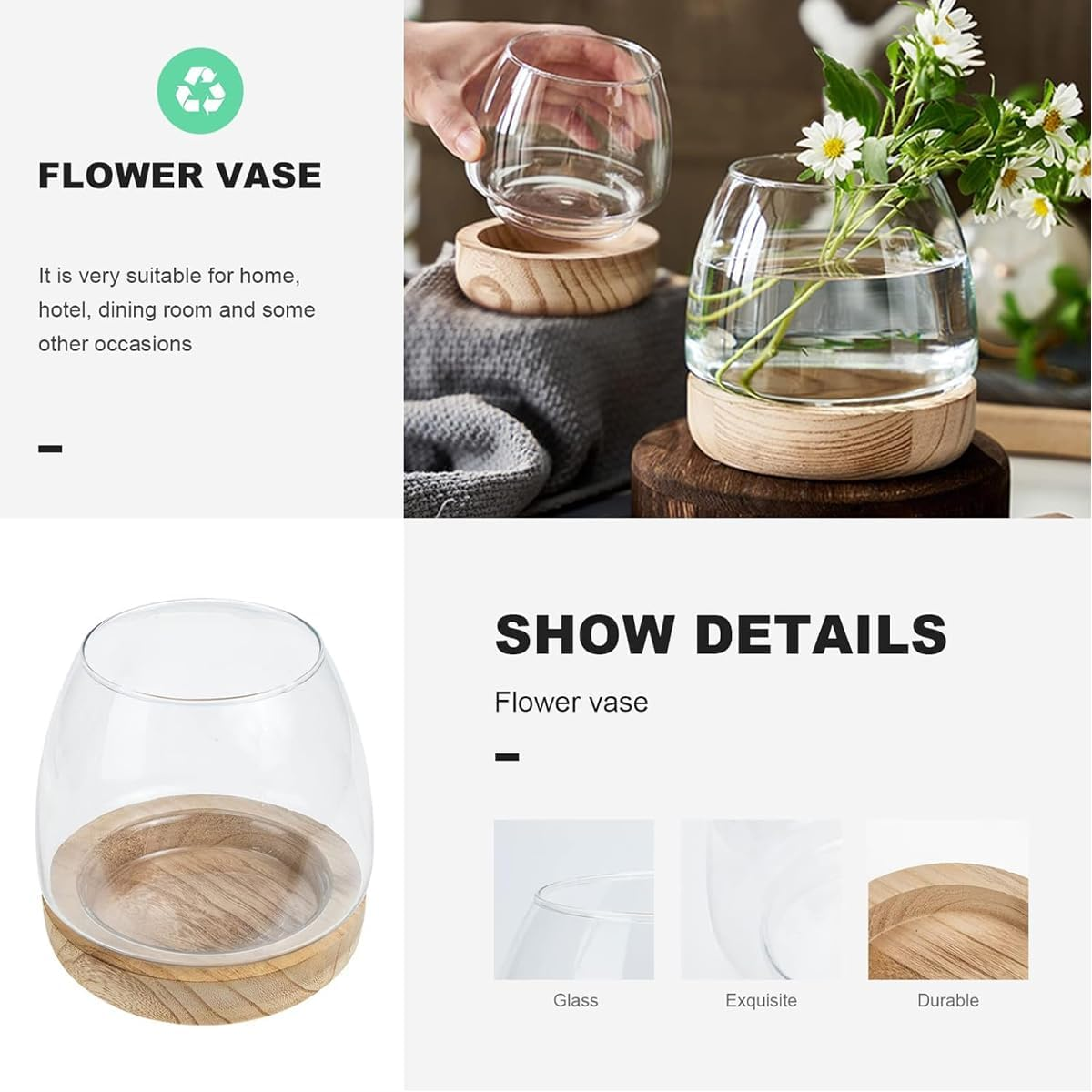 AIMALL Japanese Style Mini Glass Vase and Fish Tank - Hydroponic Plant Holder for Desktop Decor, Transparent Design image number 3