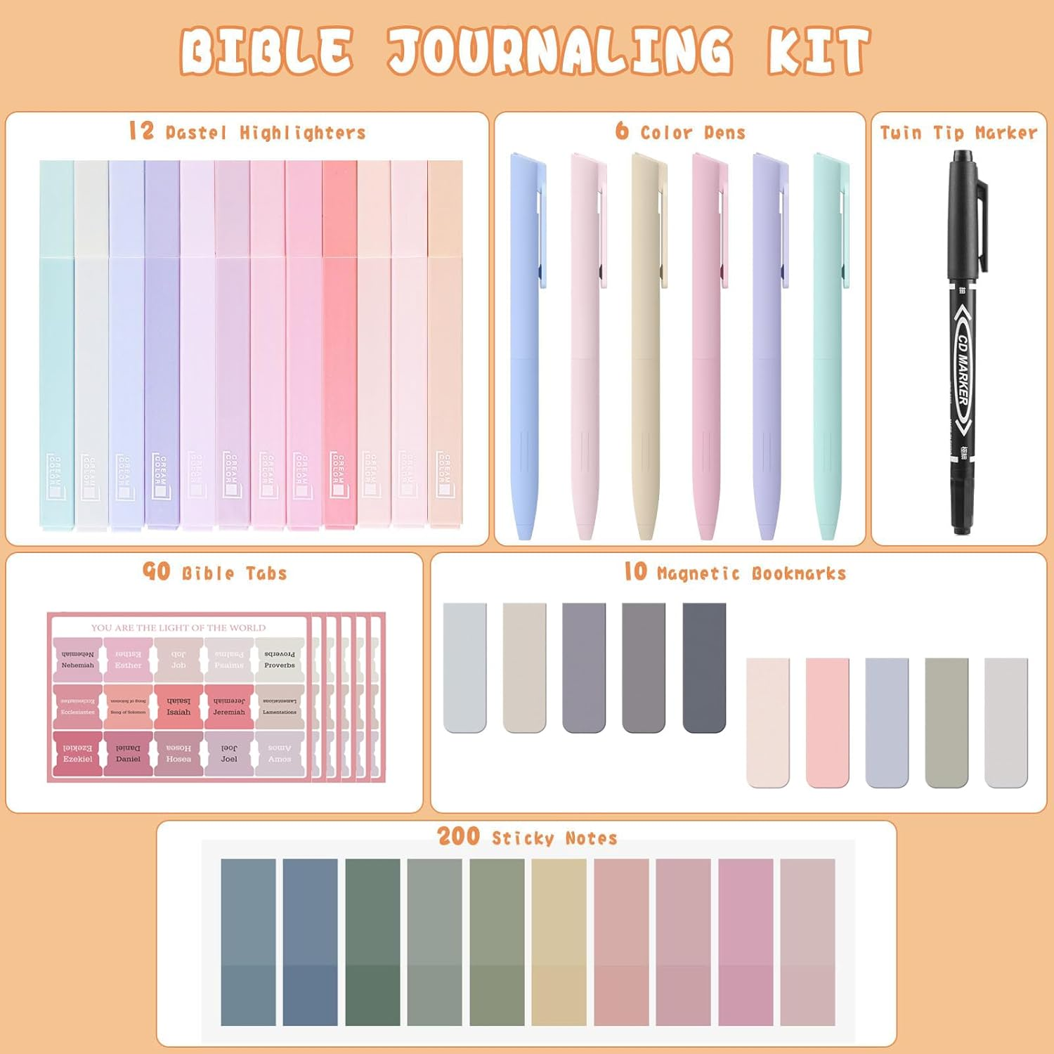 Bible Journaling Kit, Include 12 Bible Highlighters and 6 Pens No Bleed, 90 Laminated Bible Tabs, Magnetic Bookmarks, Sticky Notes, Bible Study Supplies Essentials Set for Women & Men image number 3