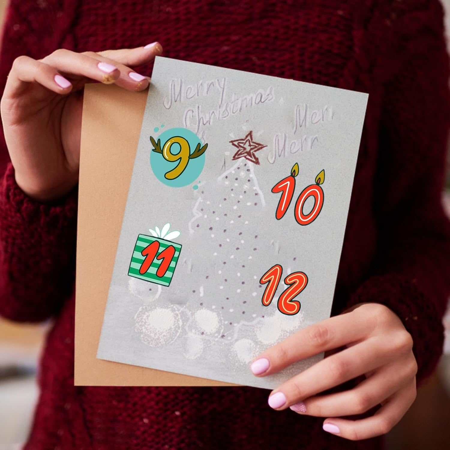 Christmas Number Stickers, 1-24 Numbers Decorative Greeting Card Decals, Countdown Festival Card Sealing Labels for Holiday image number 4