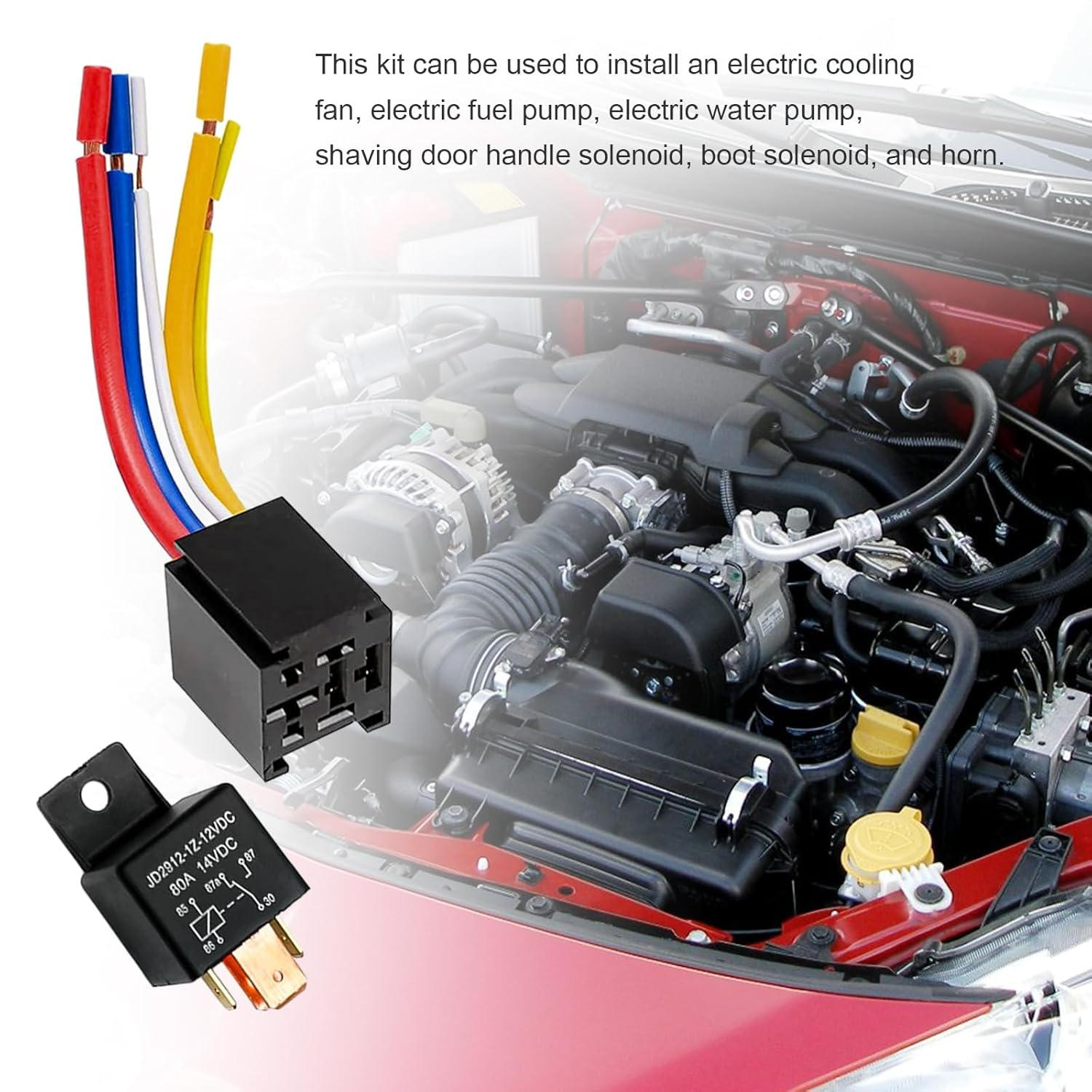 Car Relay with Harness, 5 Pin 80A 12V On/Off Normally Open SPST Relay Socket Plug, Model JD2912-1Z-12VDC 80A 14VDC, Automotive Switches and Starters for Car SUV Truck image number 4