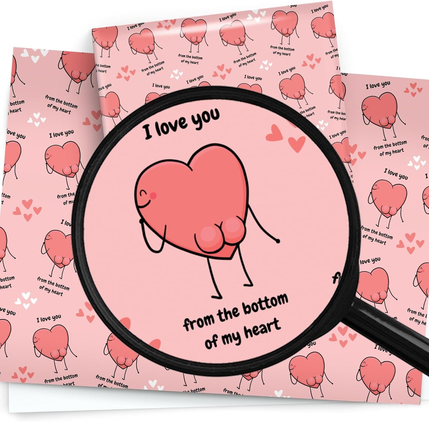 Limalima 4 X Wrapping Paper Sheets. Funny I Love You Heart Design Pink Perfect for Valentine Birthday Mother'S Day & Anniversary Suitable for Men Women Mum Dad Husband & Wife