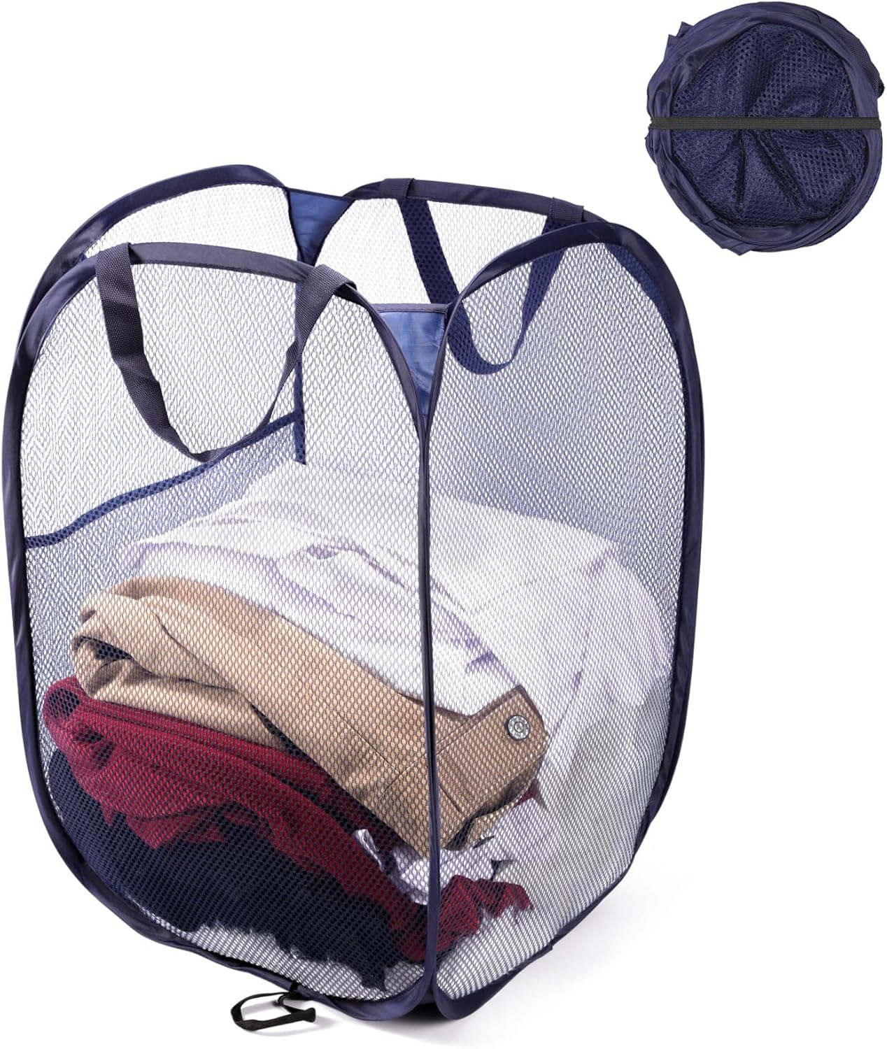 Annhua Collapsible Laundry Basket 75L Mesh Hamper with Handles, Portable Washing Bin with Square Opening for Home, Travel & Bathroom - Black