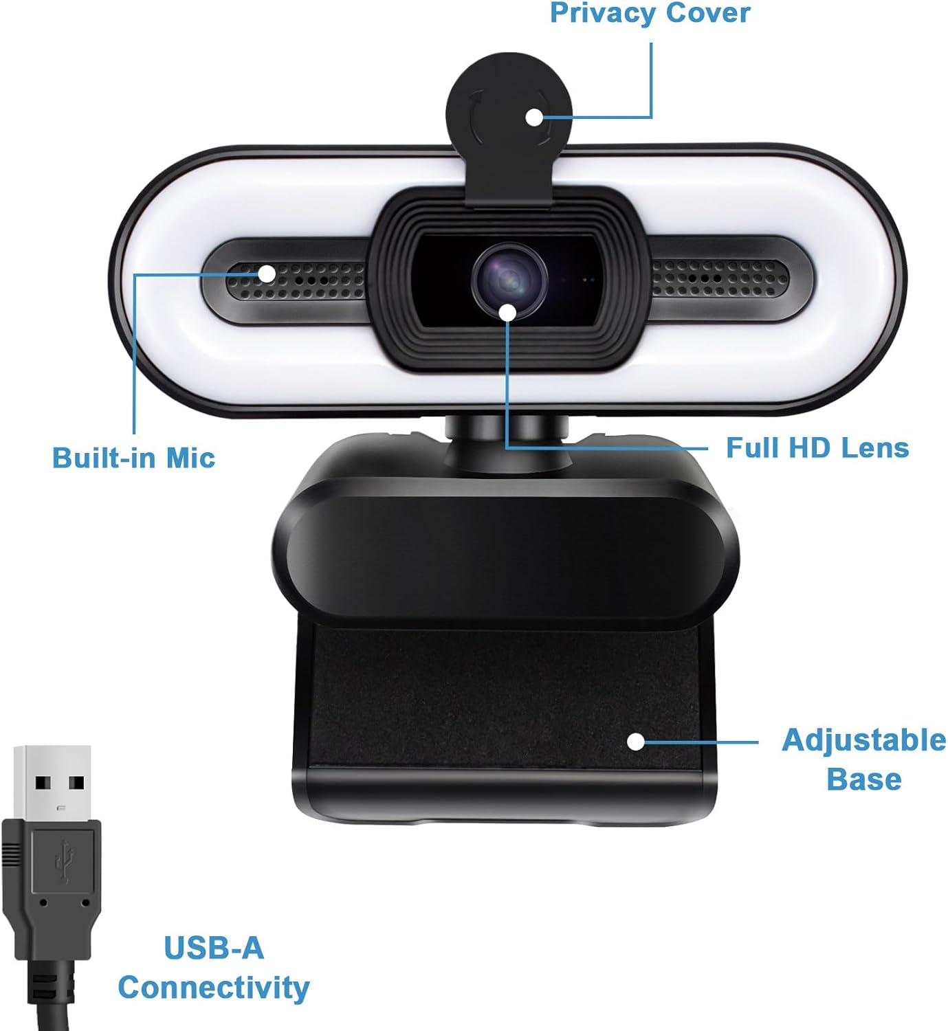 4K Webcam Streaming Webcam with Light and Privacy Cover, Noise-Reducing Dual Microphone,360 Degree Rotable Auto Focus Web Camera image number 1